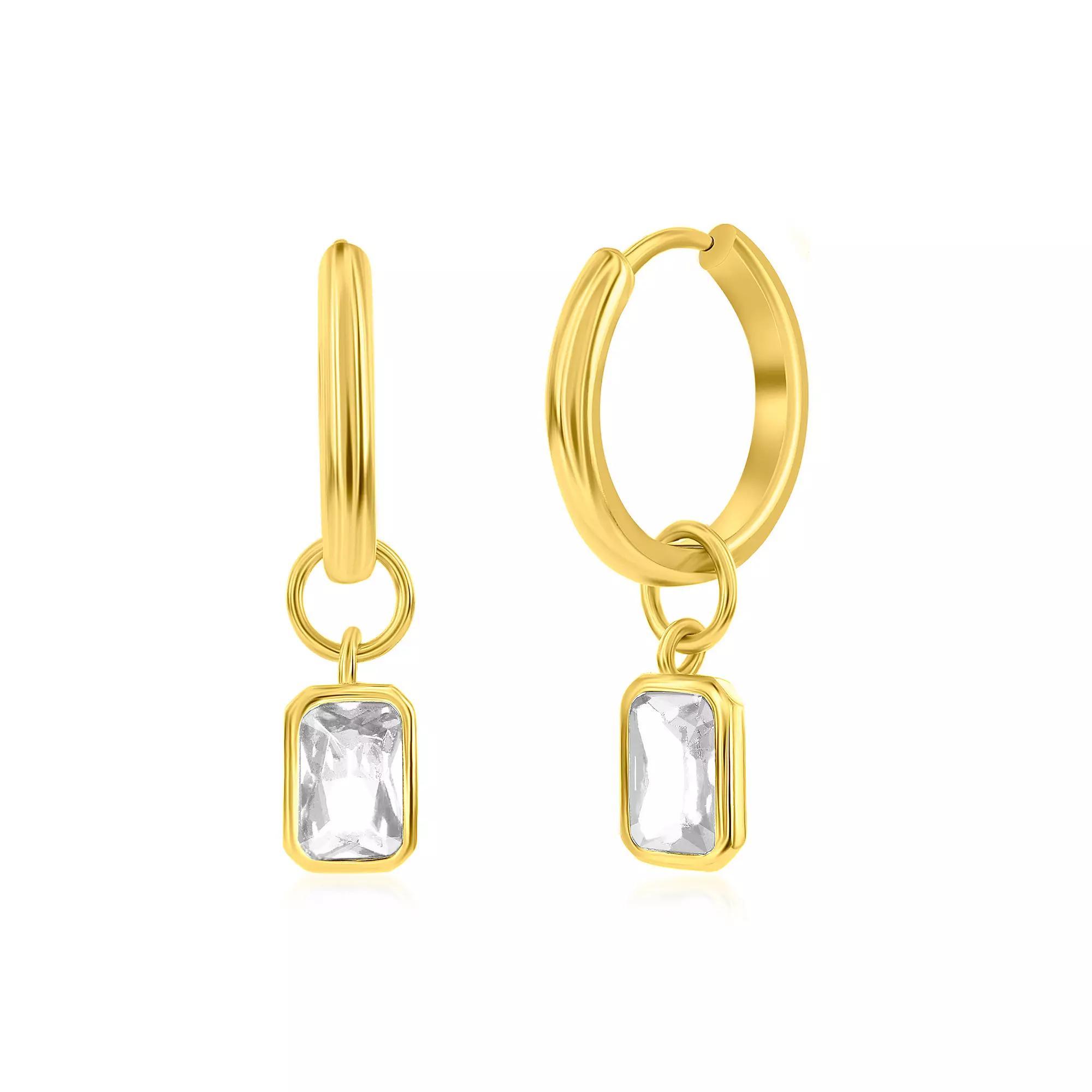 Argento Bella Gold Tone Sterling Silver Cubic Zirconia Birthstone Drop Hoop Earrings, Women's, April Product Image