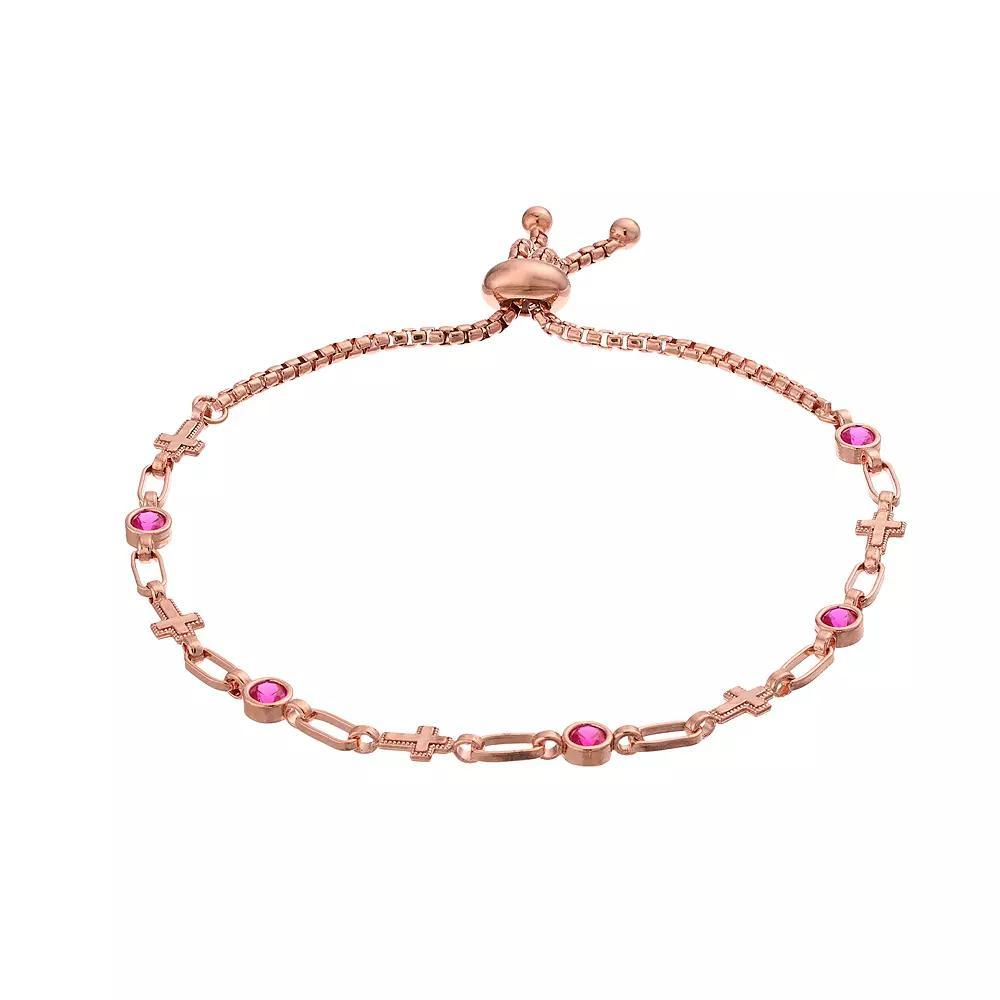 Kristen Kesho Sterling Silver Lab-Created Ruby & Cross Link Adjustable Bolo Bracelet, Women's, Size: 9.50, Pink Tone Product Image