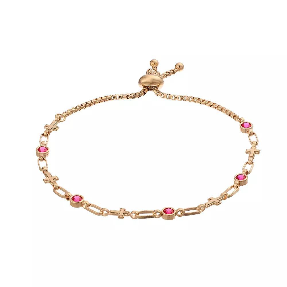 Kristen Kesho Sterling Silver Lab-Created Ruby & Cross Link Adjustable Bolo Bracelet, Women's, Size: 9.50, Pink Tone Product Image