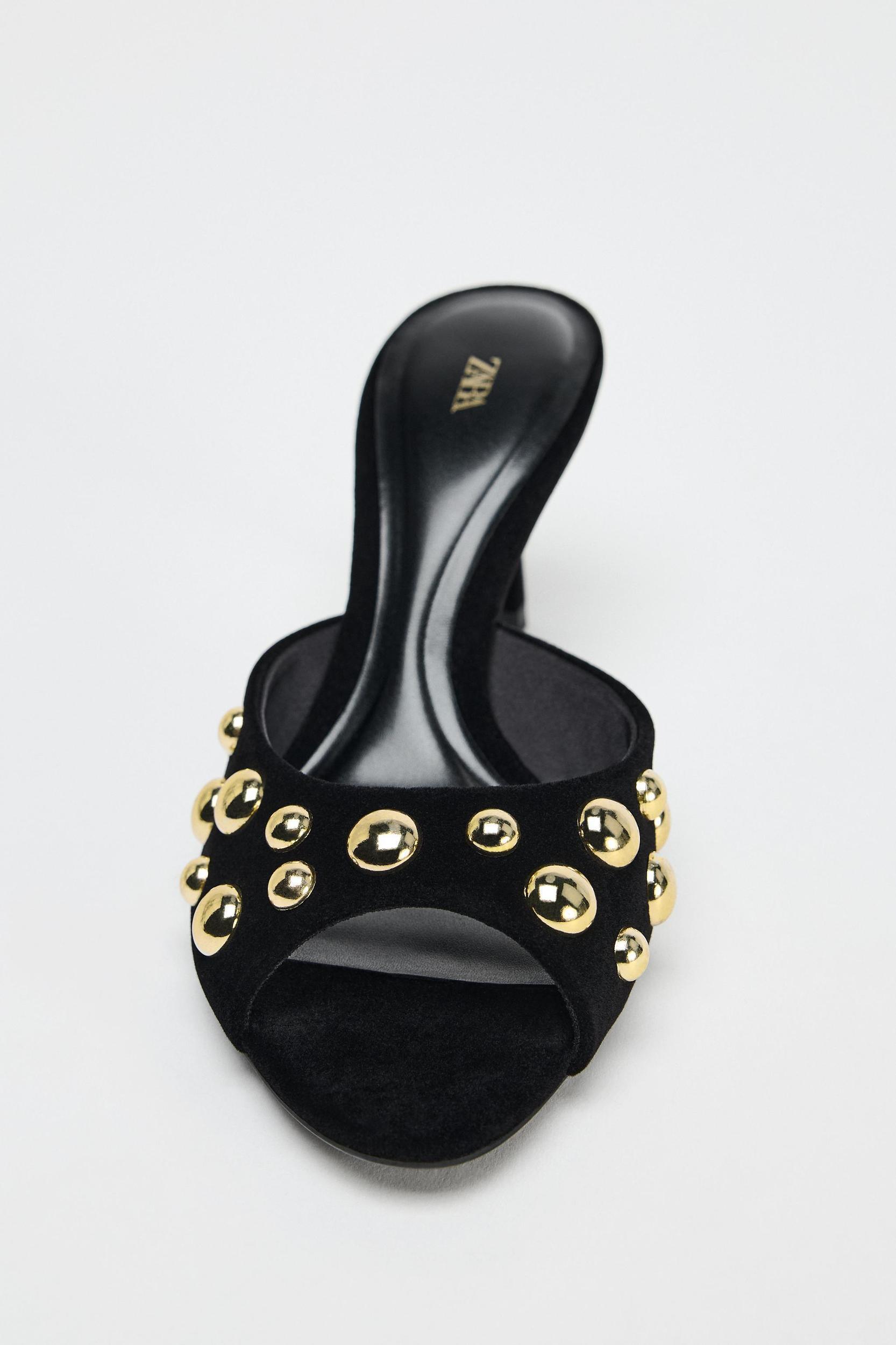 VELVET LOOK STUDDED SANDALS Product Image