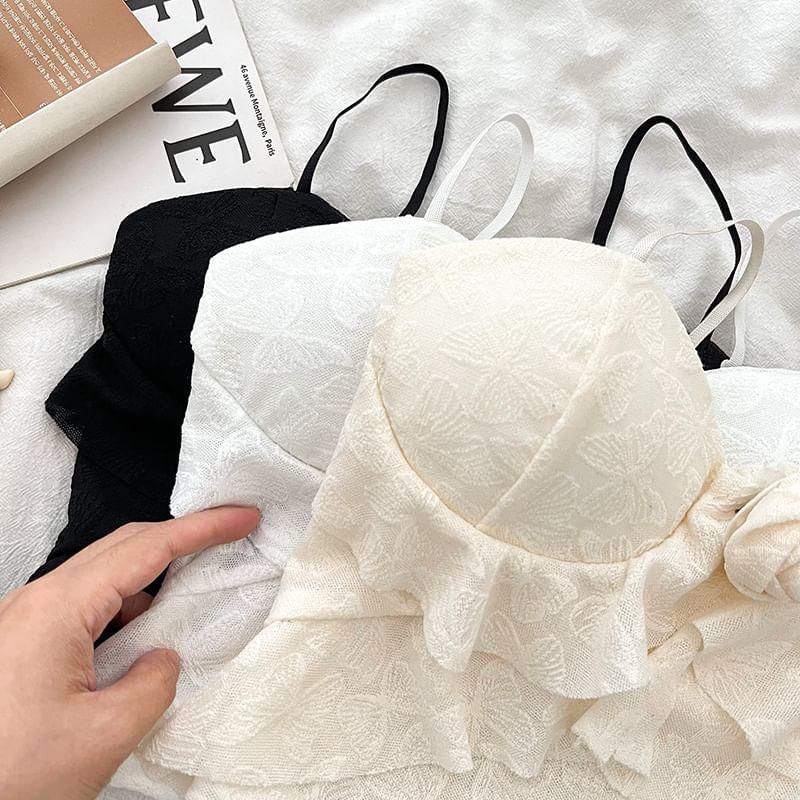 Plain Flower Detail Ruffle Trim Crop Bustier Top Product Image