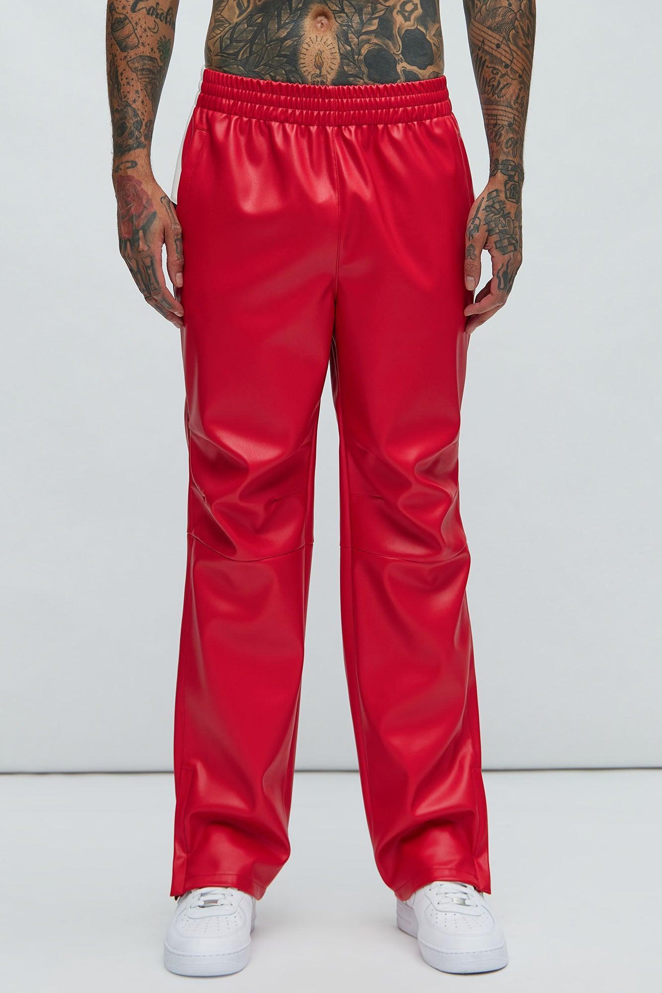 River Faux Leather Track Pants - Red/combo Product Image
