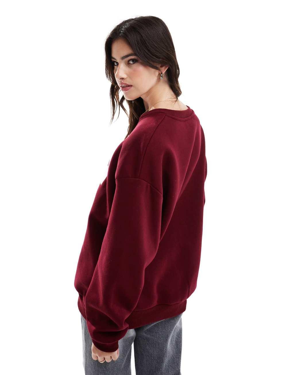 Stradivarius NY slogan sweatshirt in burgundy Product Image