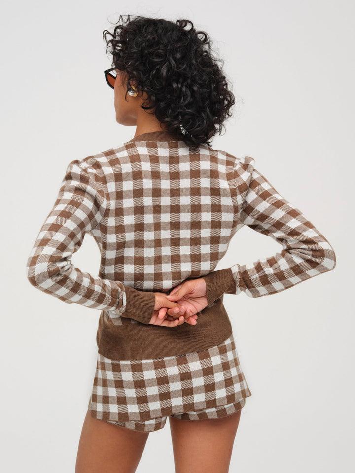 Gingham Knit Skort — Neutral Product Image