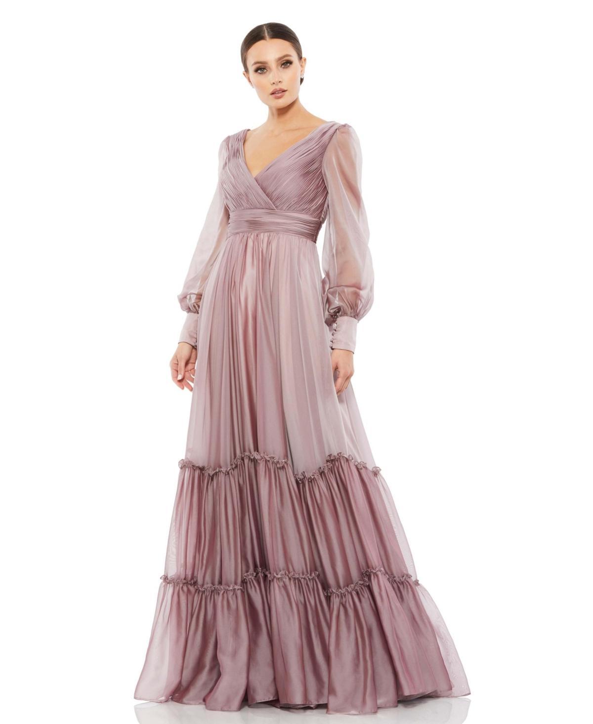 Womens Ombr Satin & Chiffon Tiered Gown Product Image