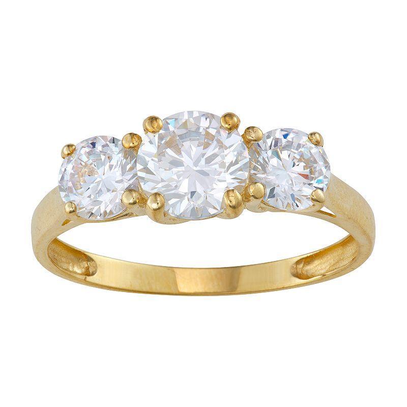 Designs by Gioelli 10k Gold Cubic Zirconia 3-Stone Ring, Women's, Size: 5, Yellow Product Image