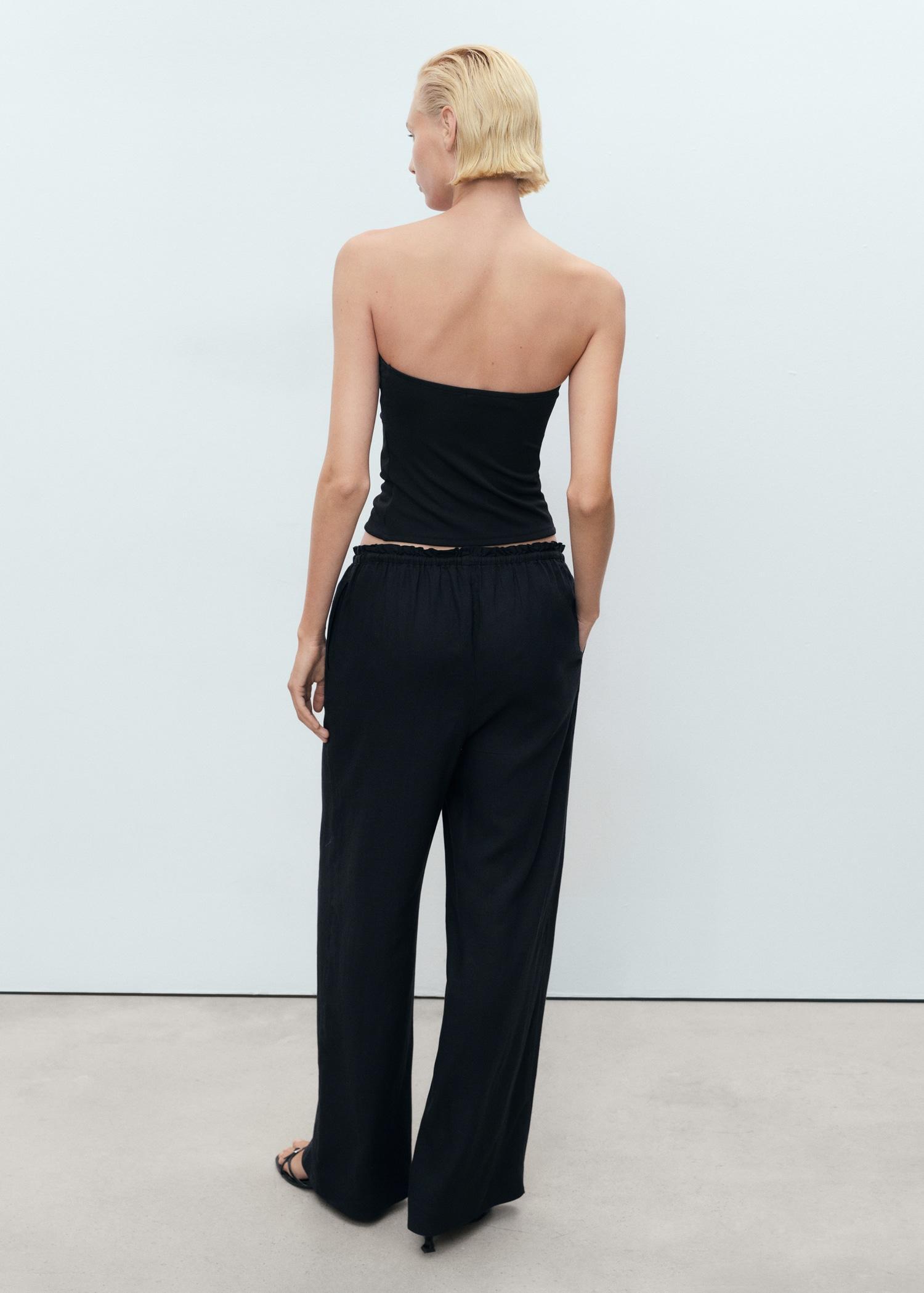 Linen-blend elastic waist pants - Women | MANGO USA Product Image
