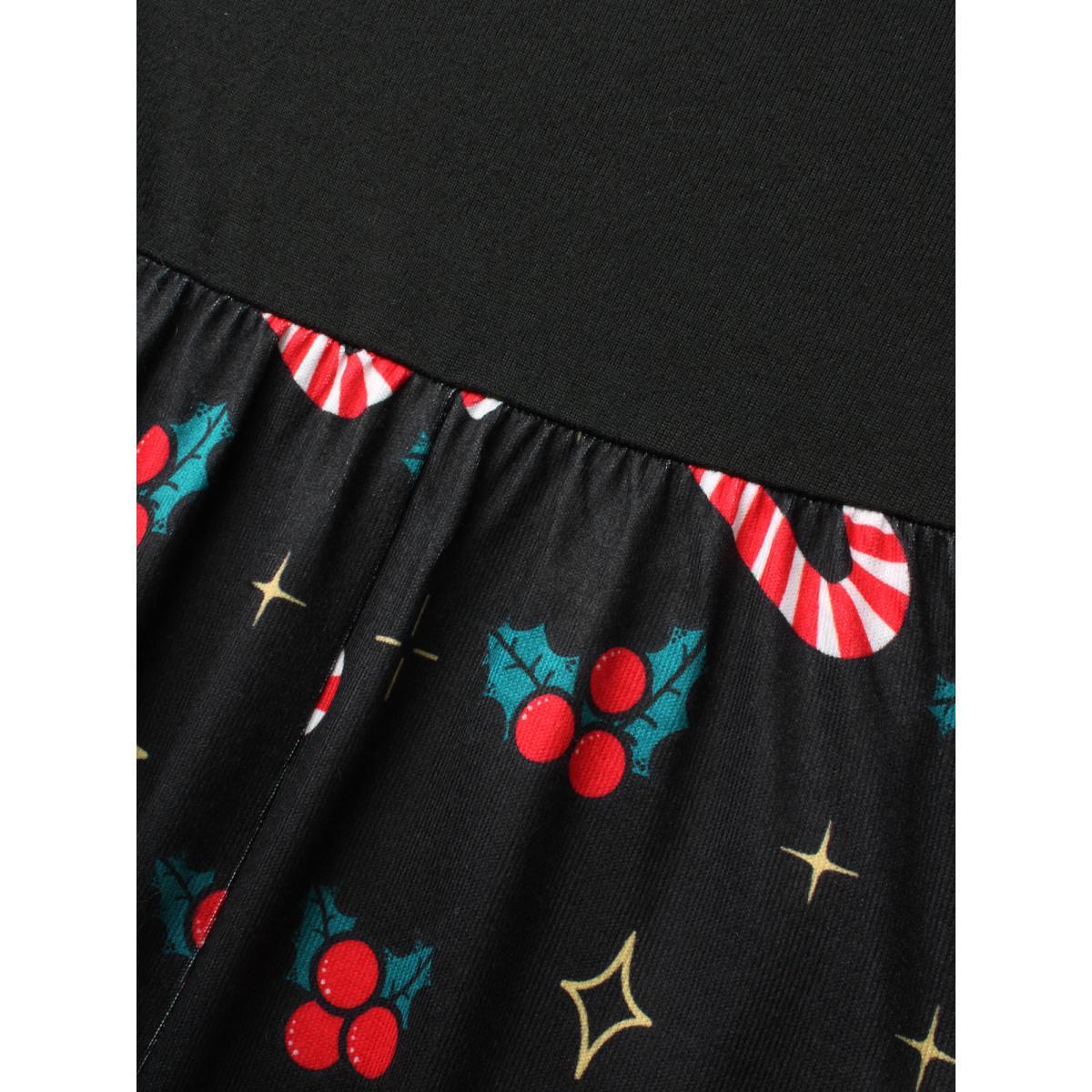 Plus Size Festive Knit Printed Skirt Midi Dress Black Women Elegant Patchwork Party Curvy Bloomchic 22-24/3X Product Image