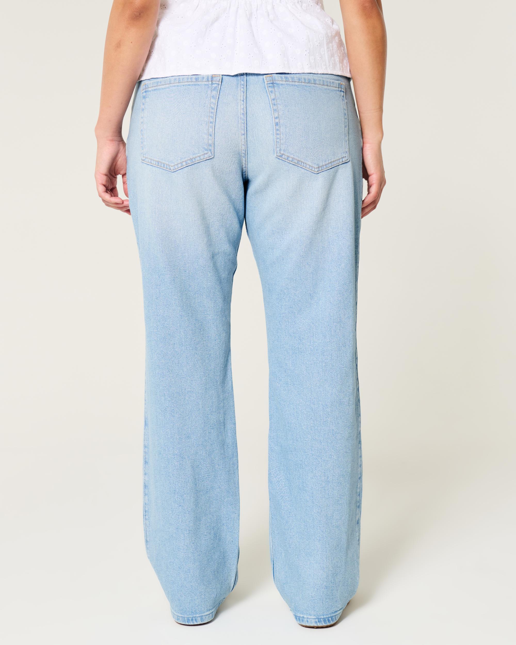 Low-Rise Ripped Light Wash Relaxed Straight Jeans Product Image