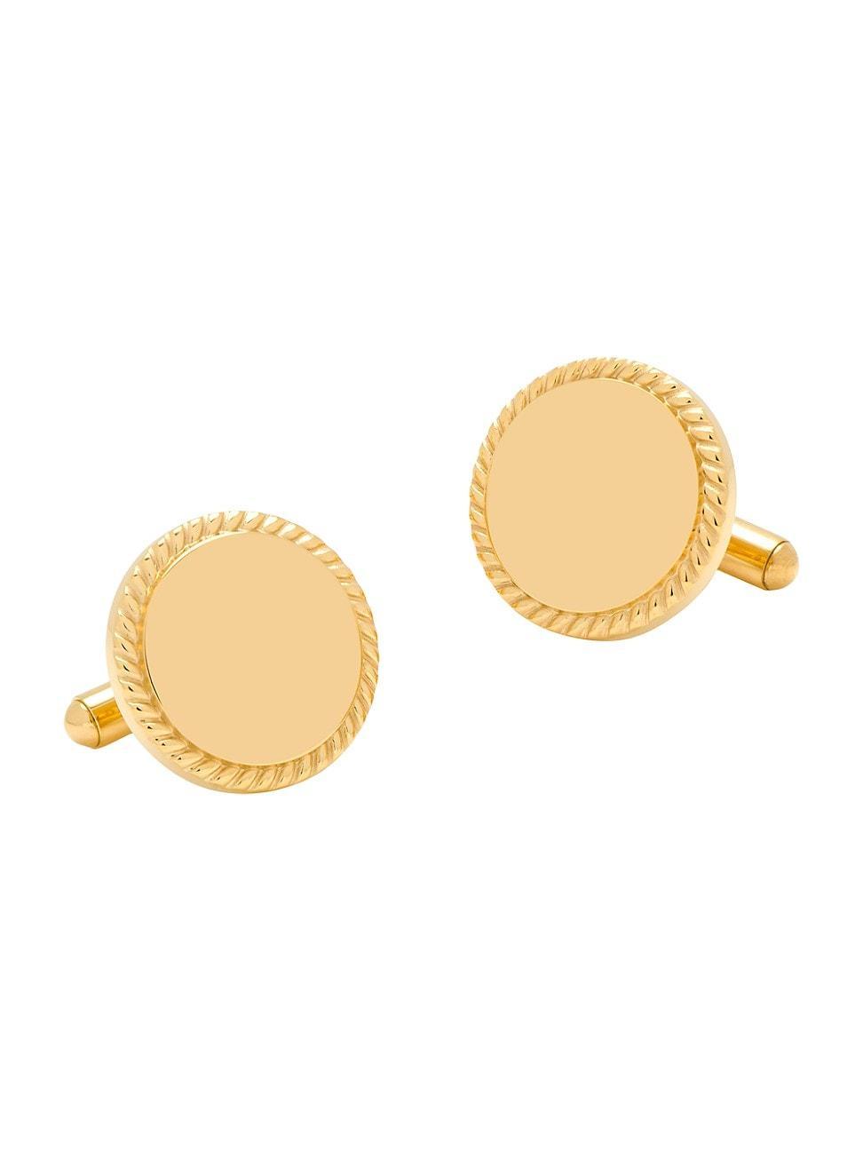 14K Gold-Plated Rope Border Round Engravable Cufflinks Product Image