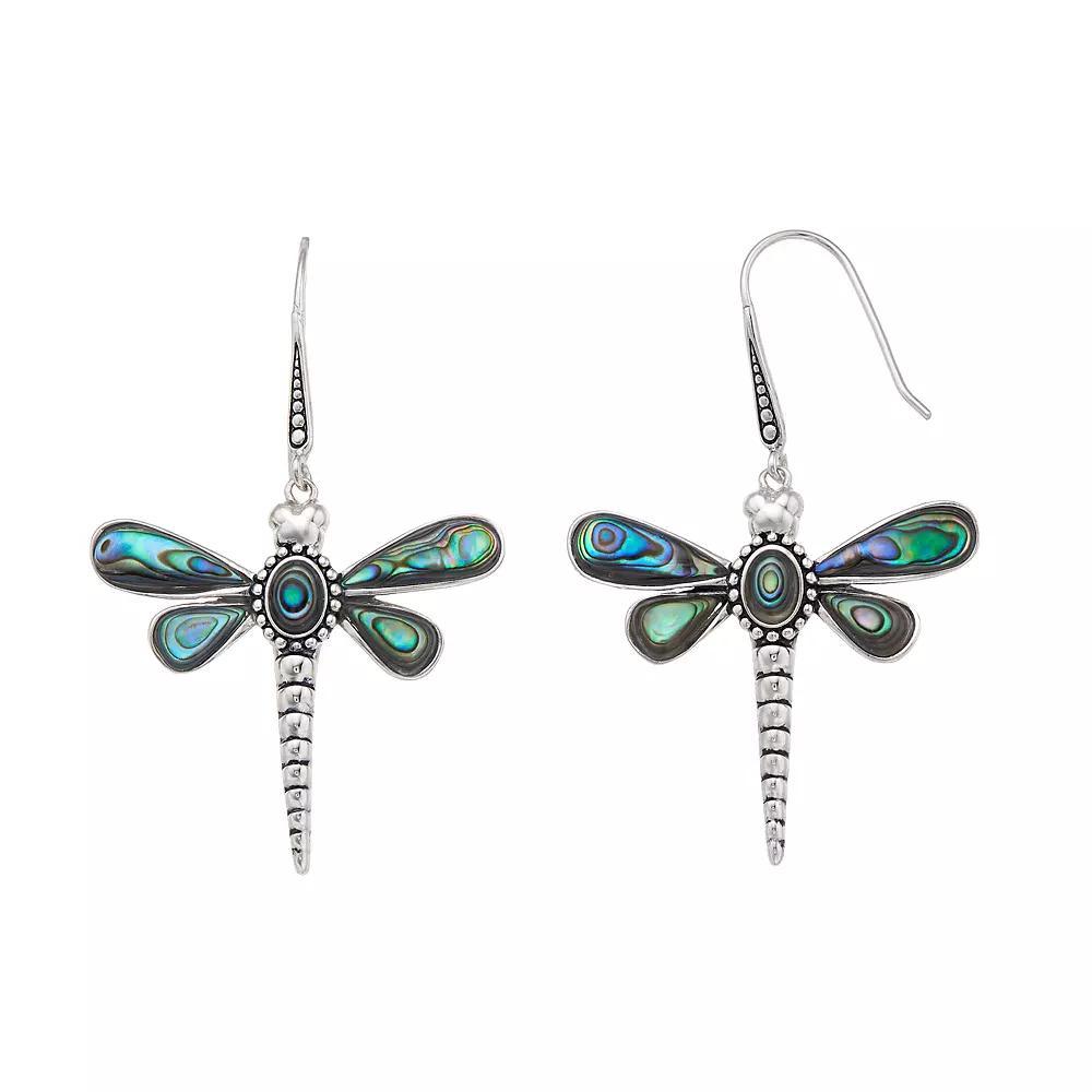 Sterling Silver Abalone Dragonfly Drop Earrings, Women's Product Image