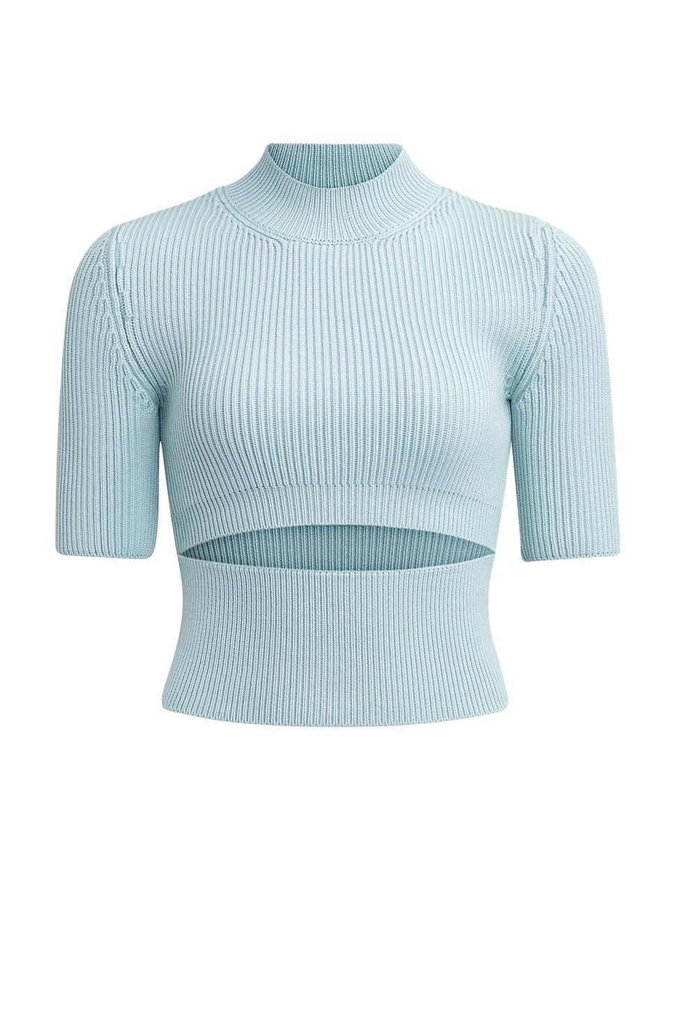 ALAA Cut Out Short Sleeve Top in Baby Blue Product Image