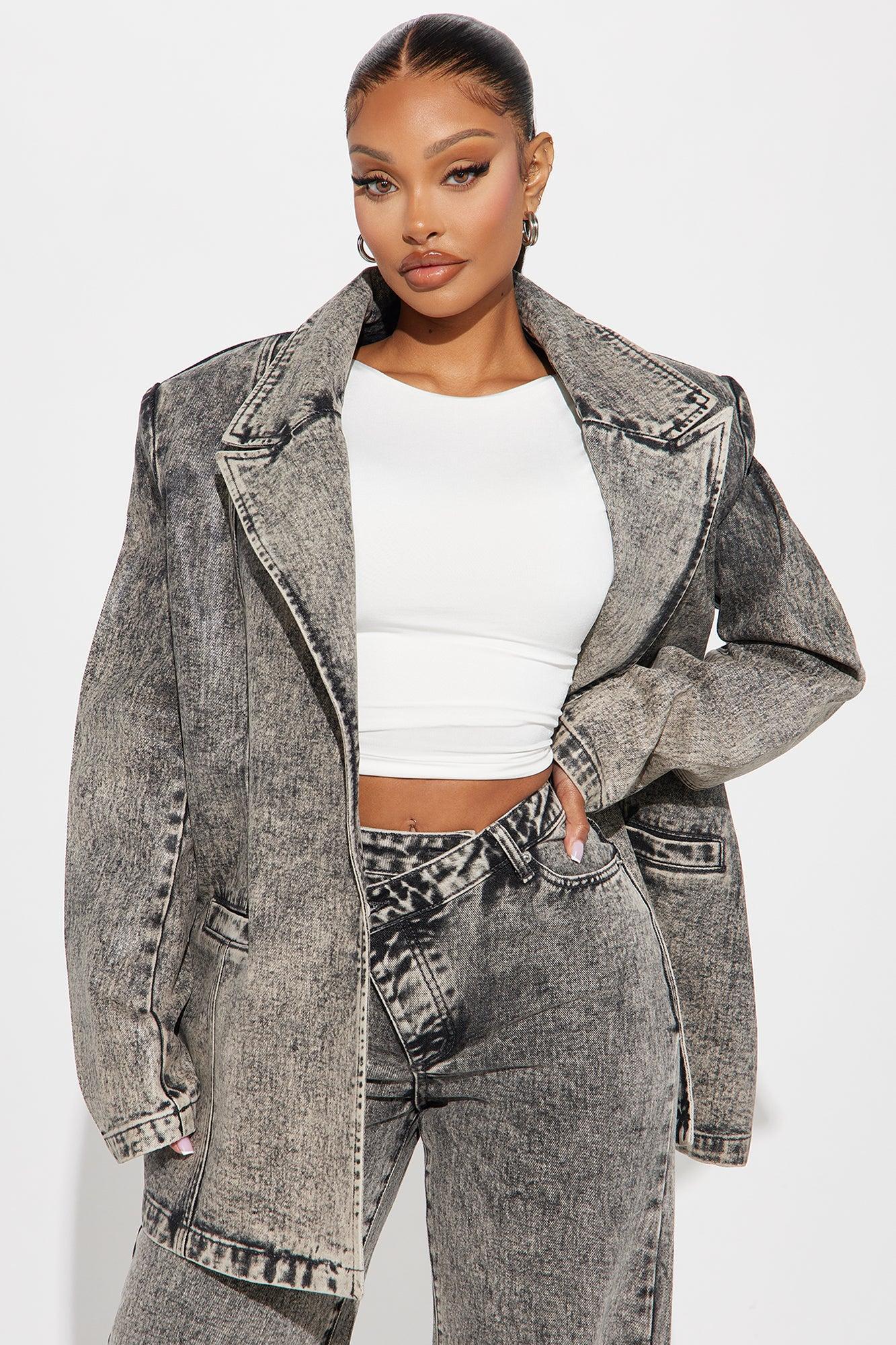 Know What I Want Coated Denim Blazer - Acid Wash Grey Product Image