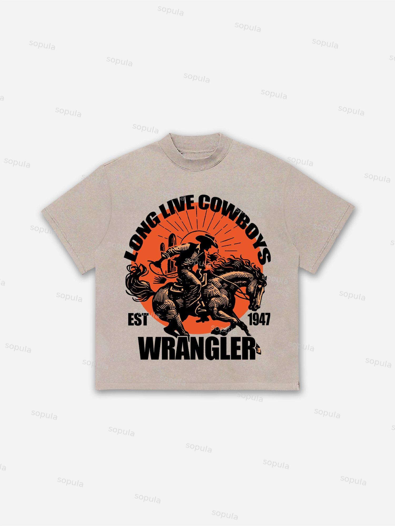 Long Live Cowboys Wrangler Print Cotton T-shirt Product Image