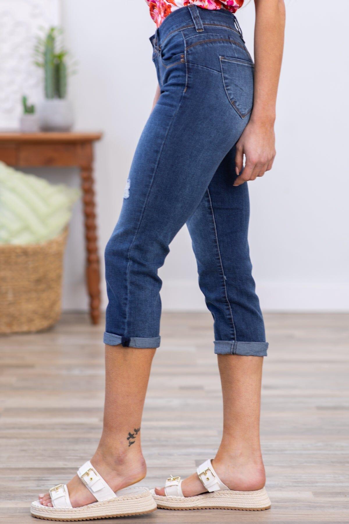 YMI Dark Wash High Rise Roll Cuff Capris Product Image