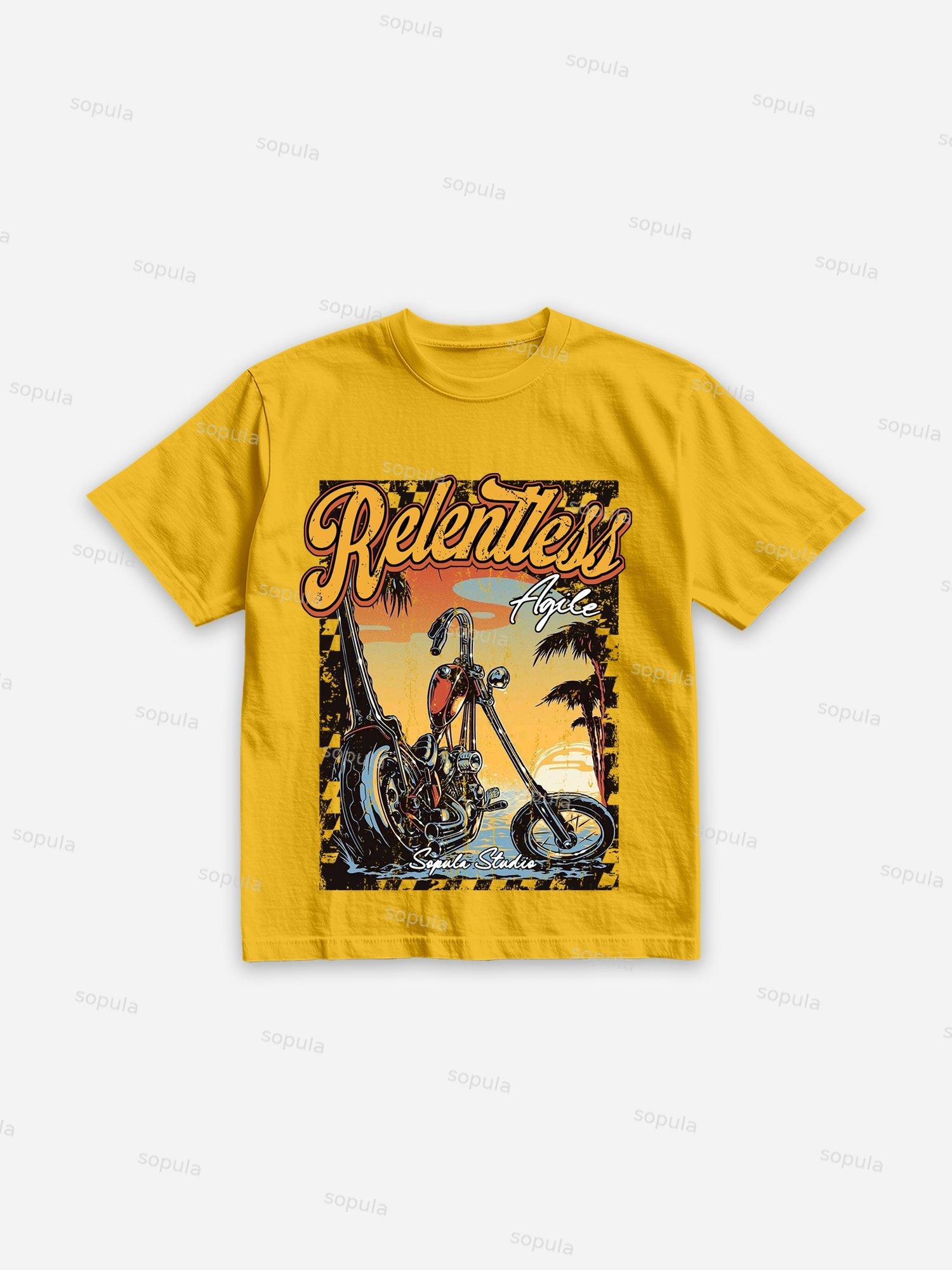 Motorcycle Holiday Print Cotton T-shirt Product Image