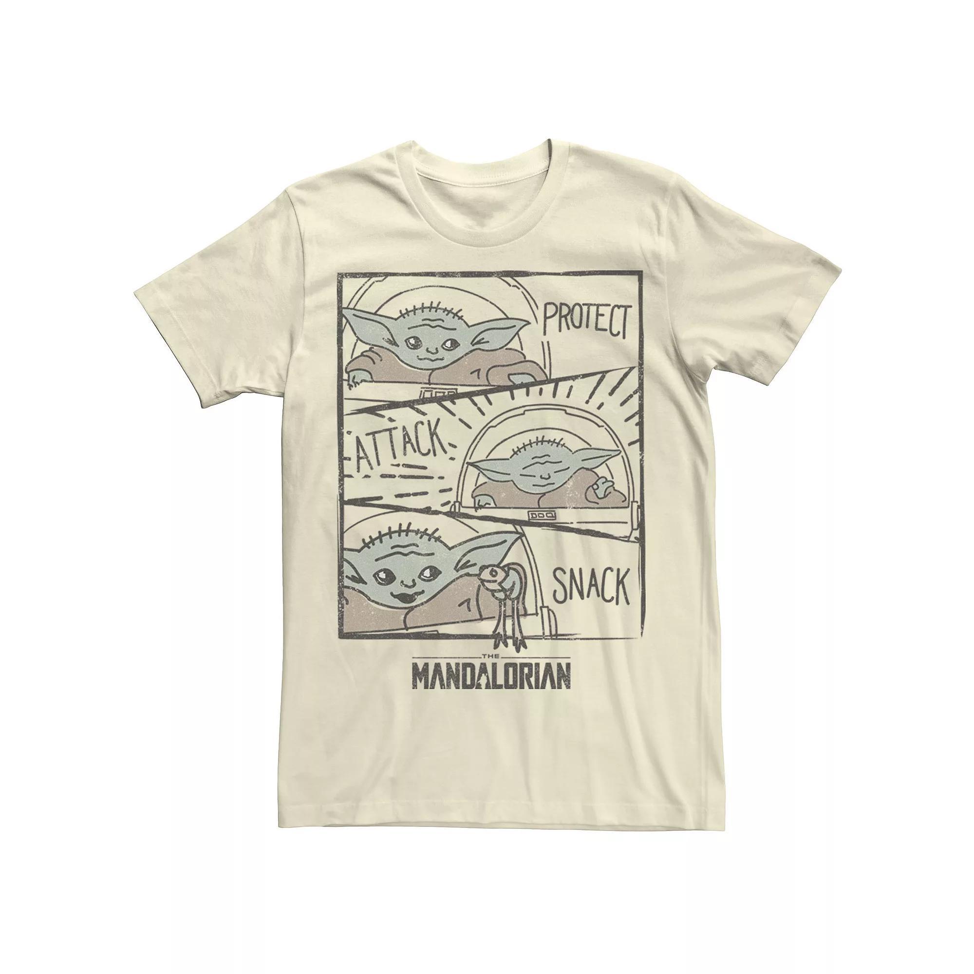Men's Star Wars The Mandalorian The Child Protect Attack Snack Tee, Size: Medium, Natural Product Image