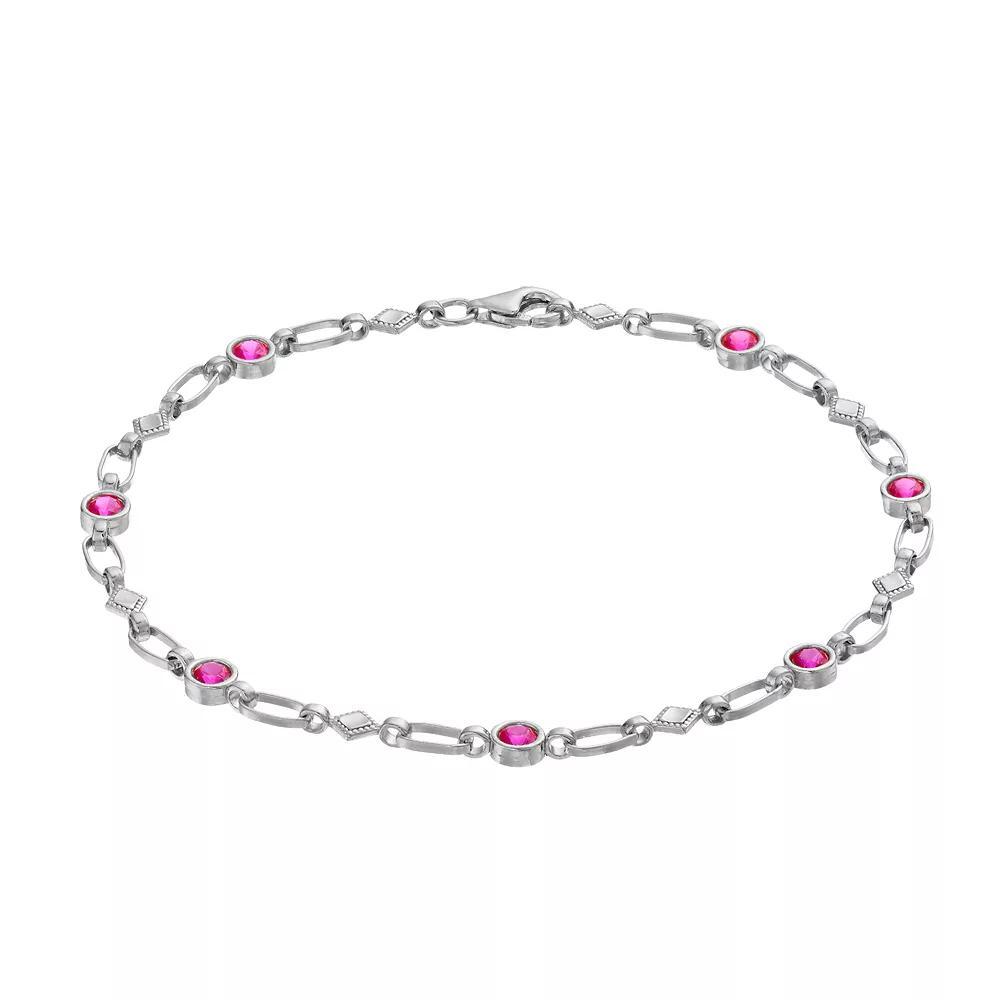 Kristen Kesho Sterling Silver Lab-Created Ruby Kite Link Bracelet, Women's, Size: 7.5" Product Image