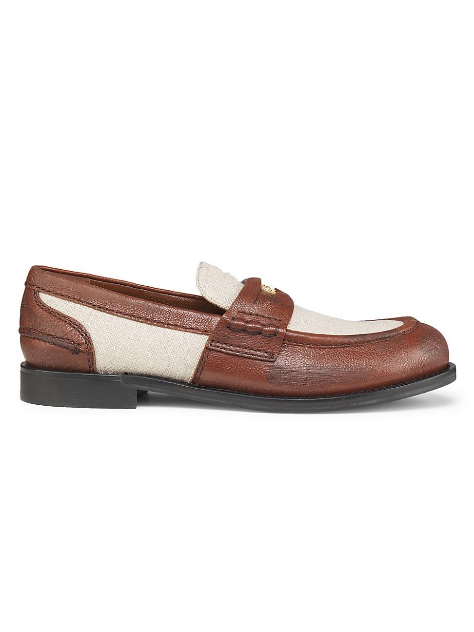 Womens Bi-Color Leather & Canvas Loafers Product Image
