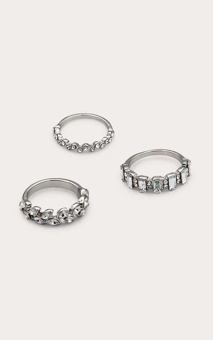 Silver Diamante Baguette 3 Pack Ring Set Product Image