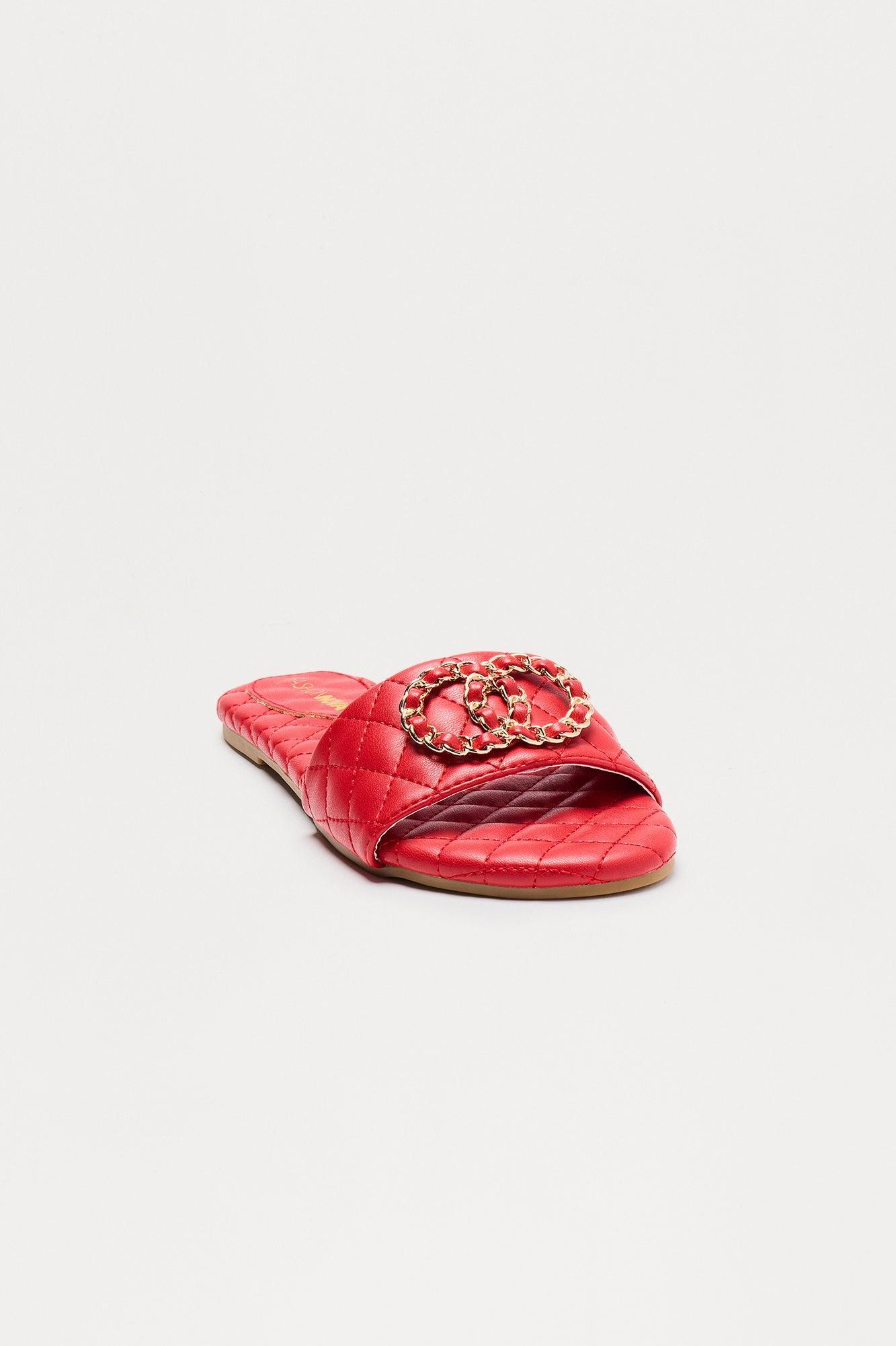 Seb Quilted Hardware Sandals - Red Product Image