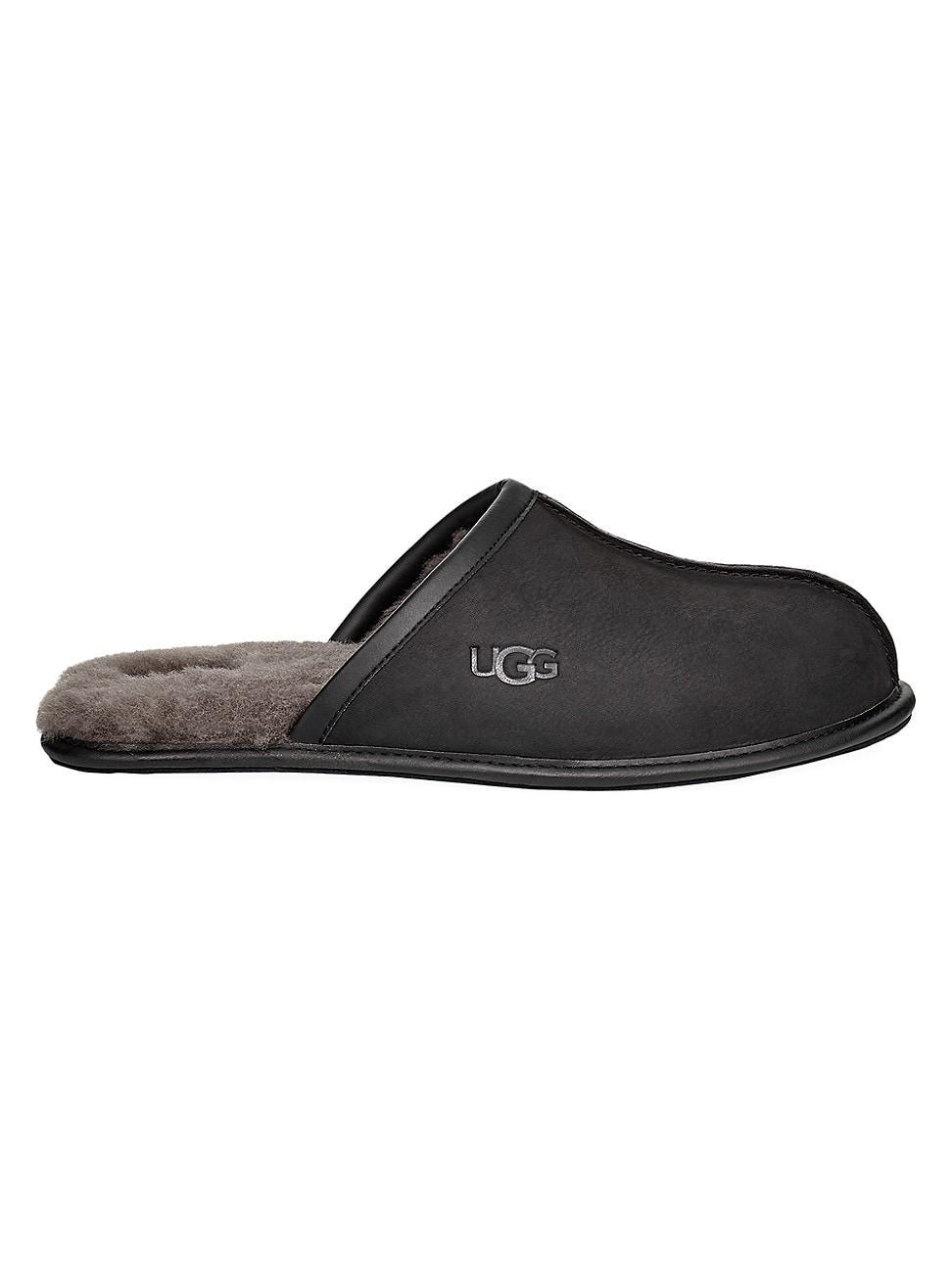 Mens Scuff Leather Mule Slippers w/ Wool Lining Product Image
