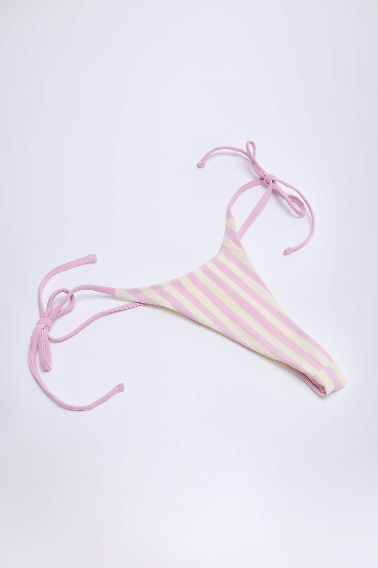 Side-Tie Thong Bikini Bottoms in Mauve Stripe Product Image