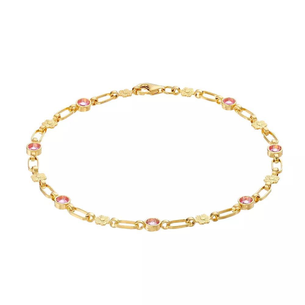 Kristen Kesho 18K Gold Plated Sterling Silver Lab-Created Pink Sapphire Flower Bracelet, Women's, Size: 7.5", Gold Tone Product Image