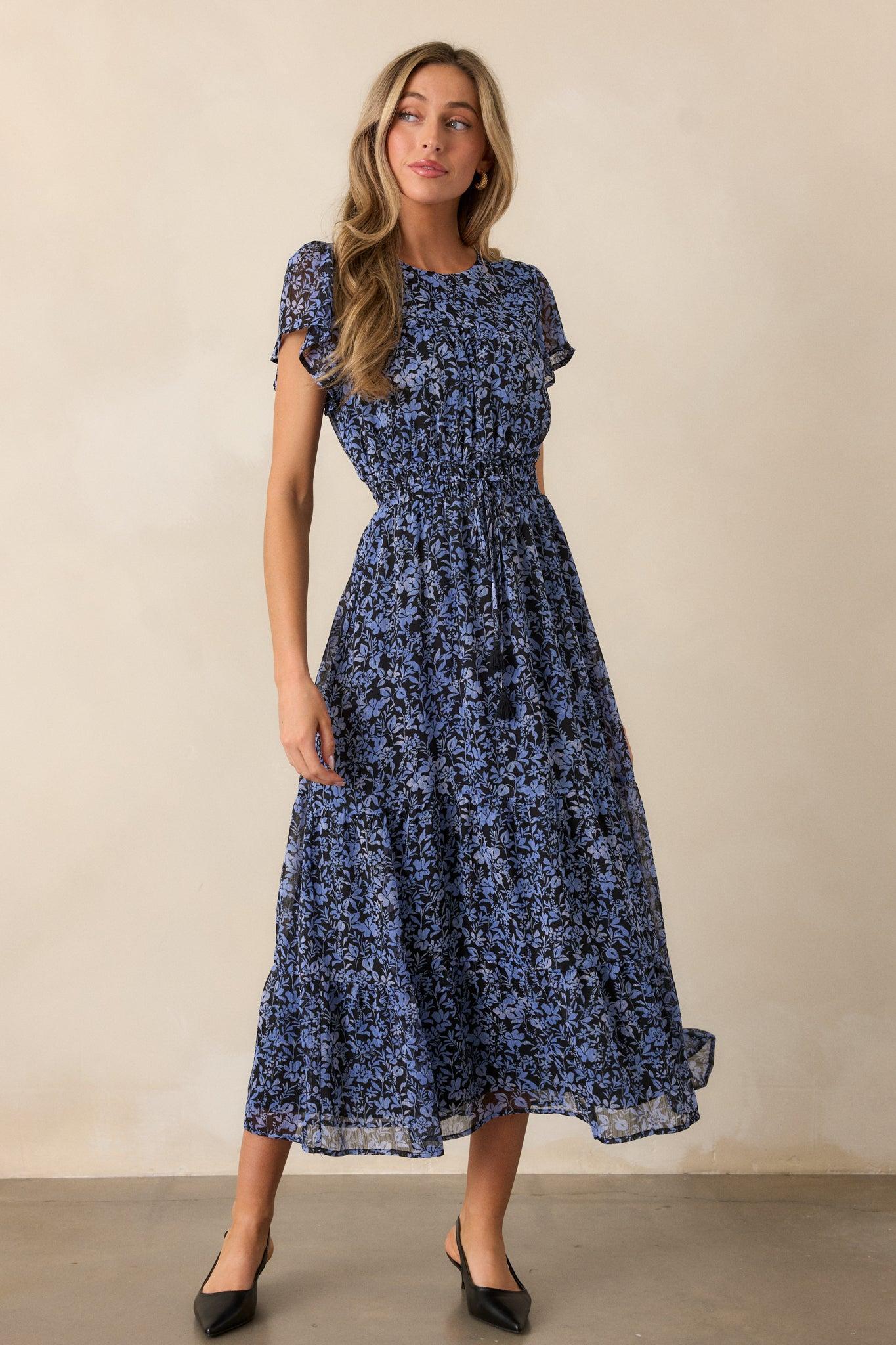 MINKPINK Lucinda Midnight Blue Floral Midi Dress Product Image