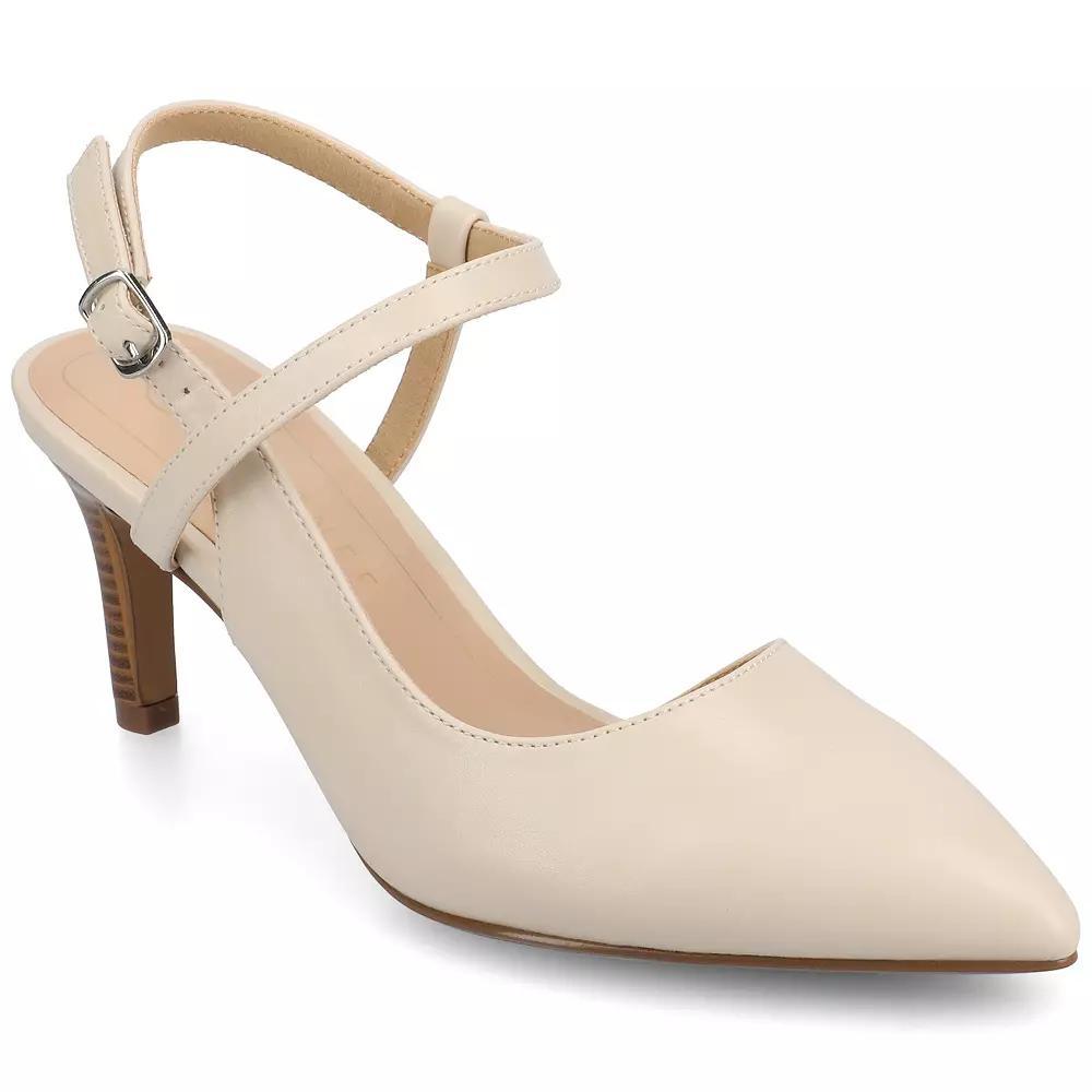 Journee Women's Crossover Ankle Strap Pointed Toe Pumps, Size: 8 Wide, Ivory Product Image