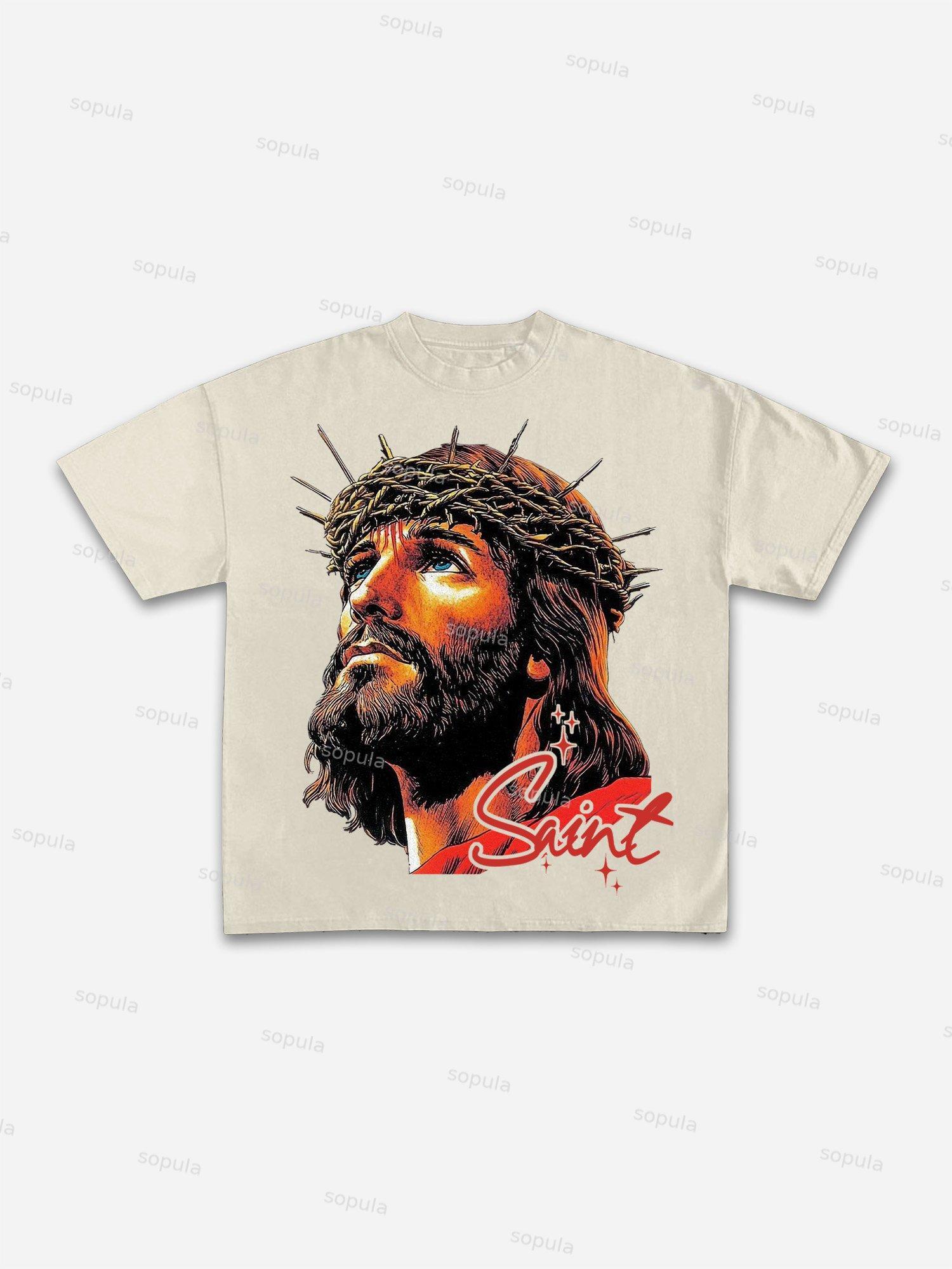 God Saint Graphic Print Cotton T-shirt Product Image