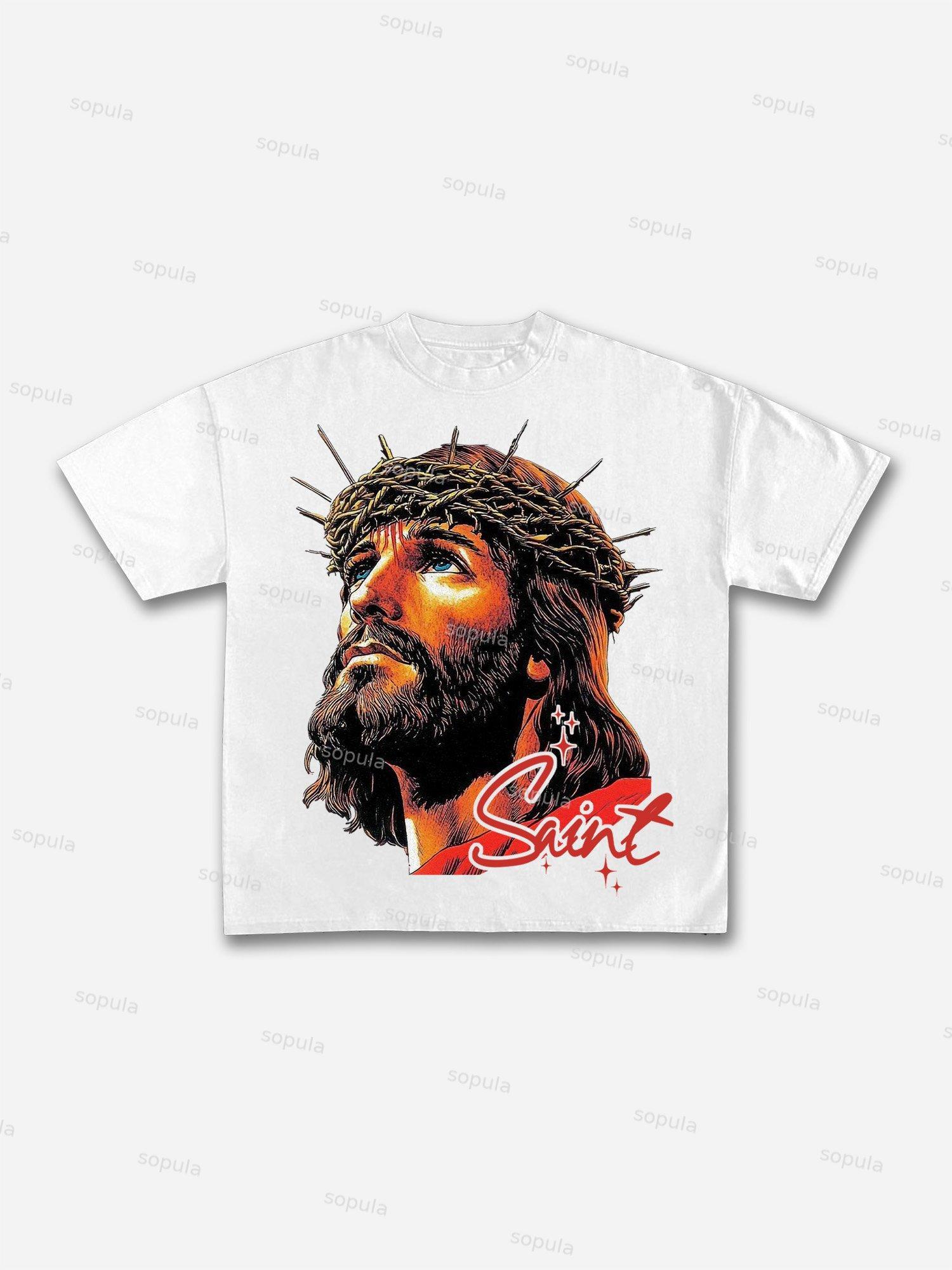 God Saint Graphic Print Cotton T-shirt Product Image