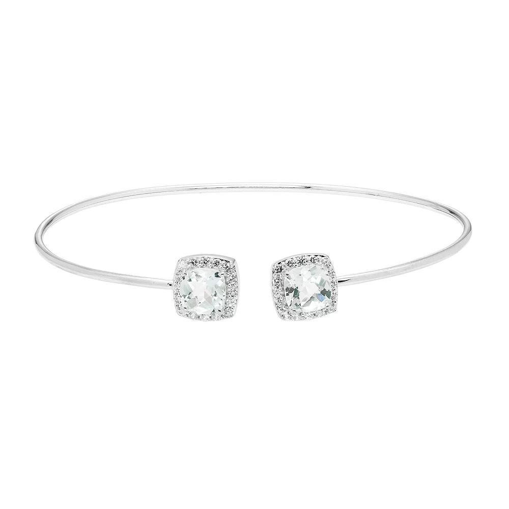 Sterling Silver White Topaz Cushion Halo Cuff Bracelet, Womens Product Image