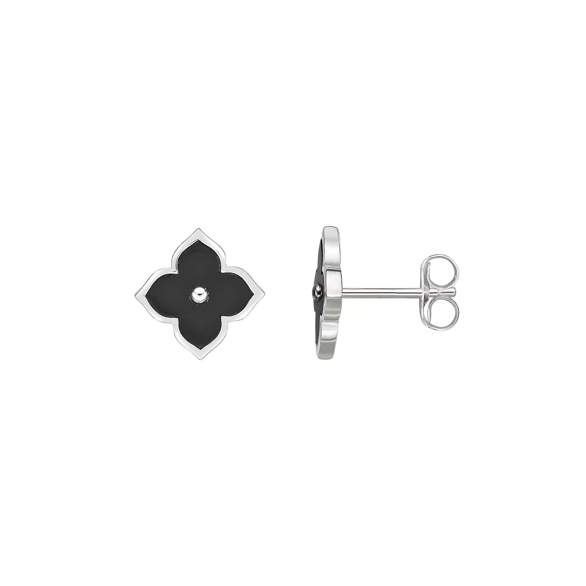 Gemminded Sterling Silver Black Onyx & Cubic Zirconia Flower Stud Earrings, Women's Product Image