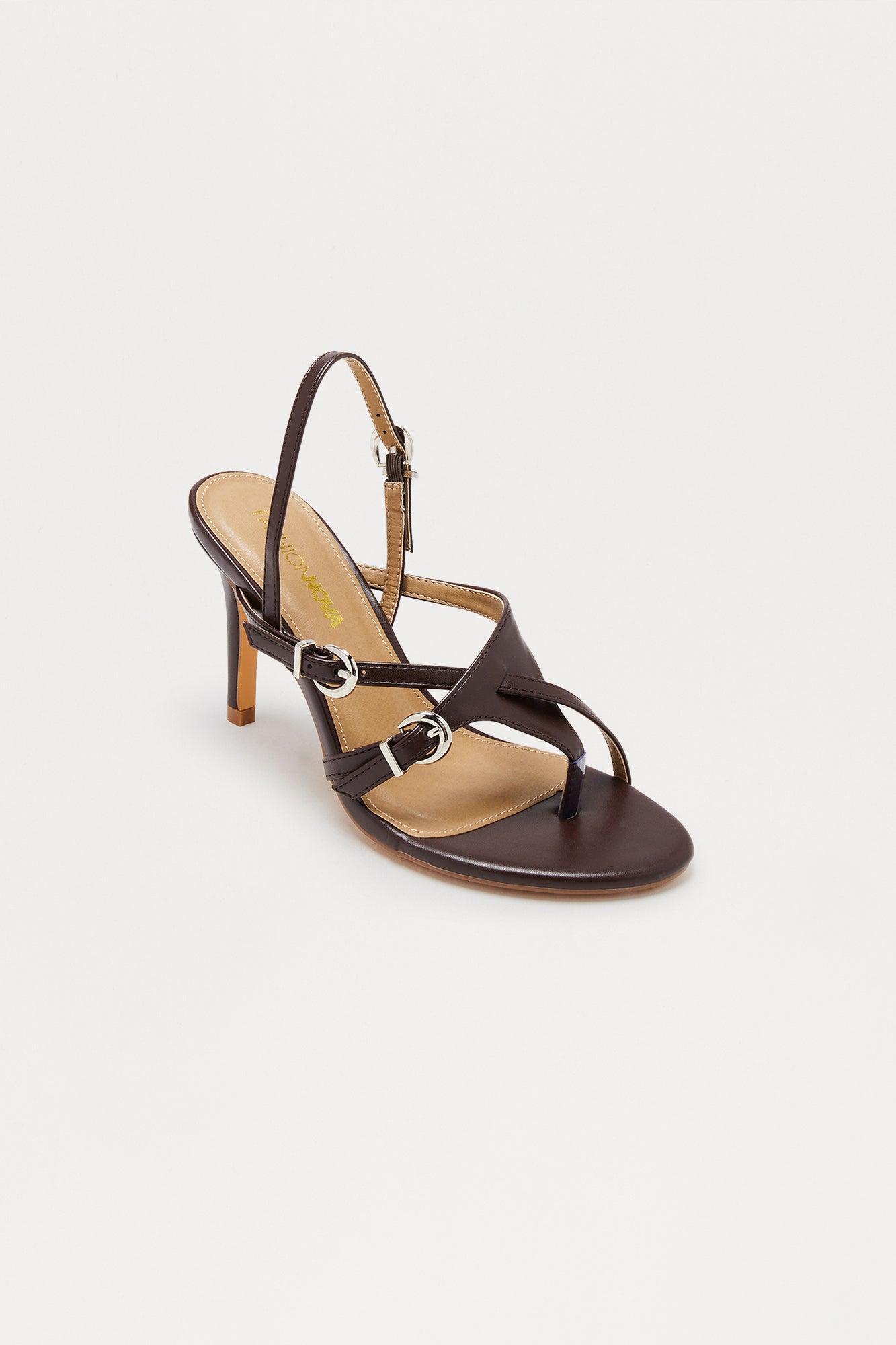 Spiral Thong Slingback Heels - Chocolate Product Image