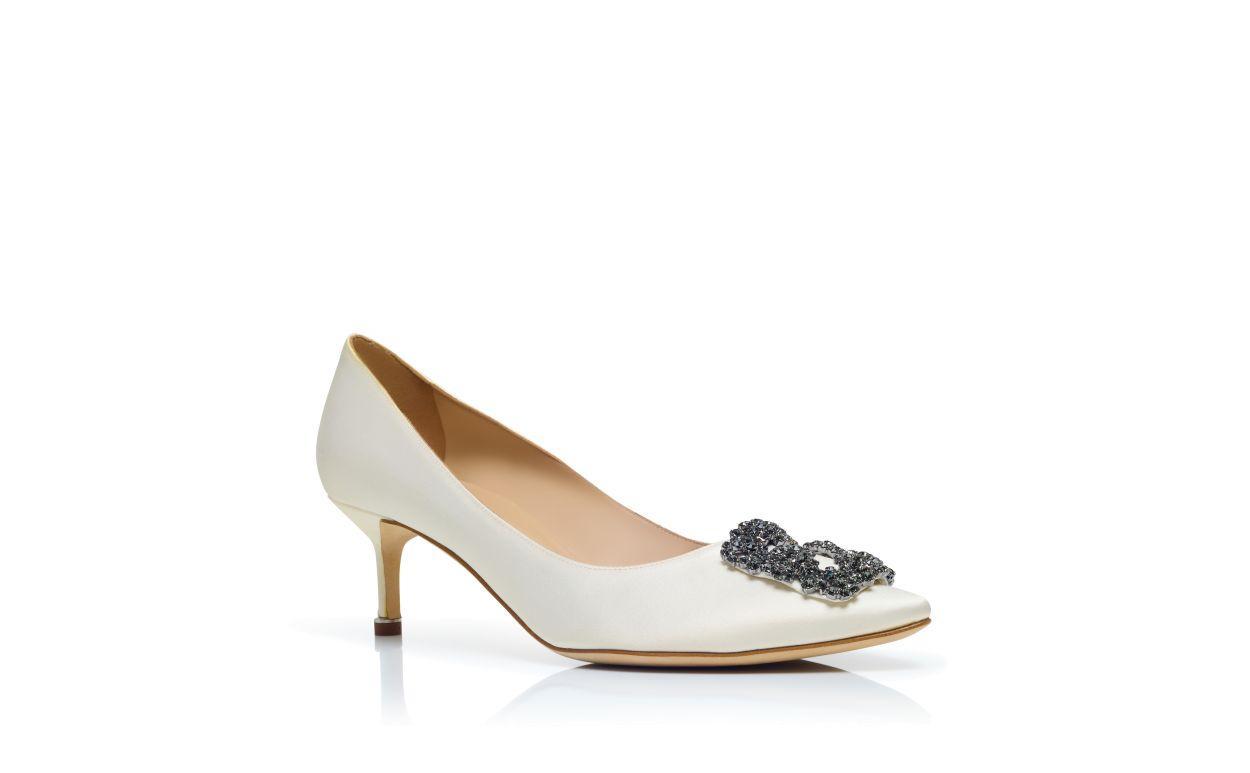 HANGISI 50 White Satin Jewel Buckle Pumps Product Image