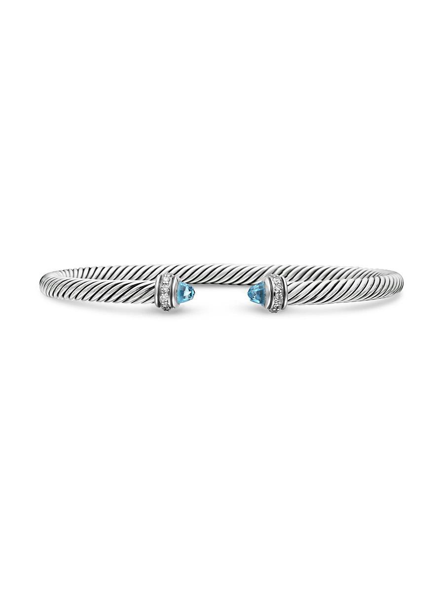 David Yurman Sterling Silver Cable Classic Bracelet with Blue Topaz & Diamonds Product Image