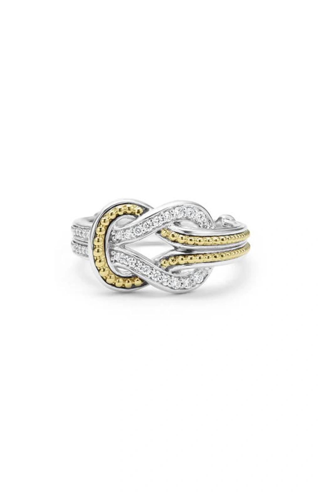 LAGOS 18k Yellow Gold & Sterling Silver Newport Diamond Knot Statement Ring In Silver/ Gold Product Image