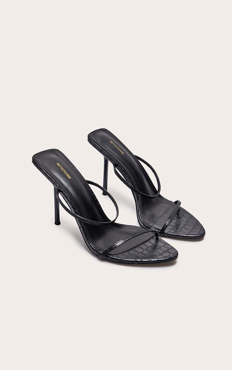 PLT Label Black Croc Faux Leather Barely There Point Toe High Heels Product Image