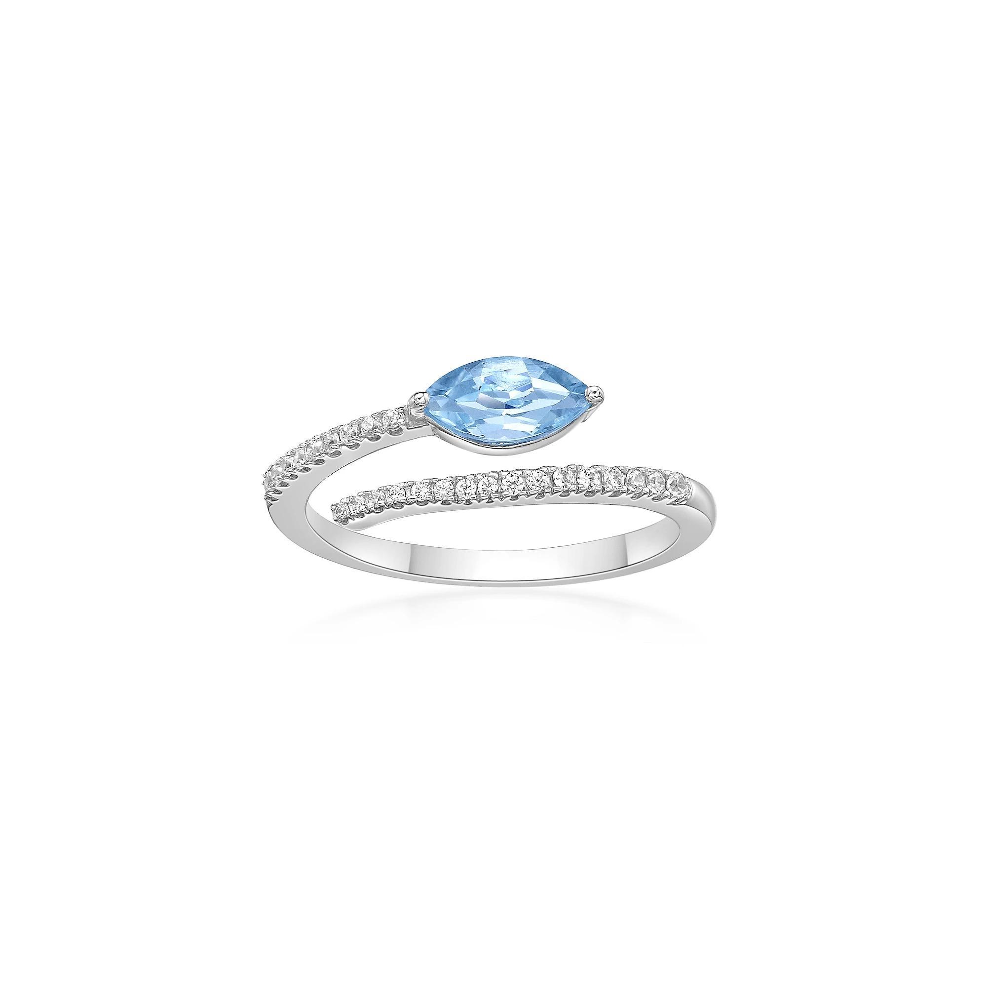 Gemminded 10k White Gold Aquamarine & 1/8 Carat T.W. Diamond Ring, Women's, Size: 6 Product Image