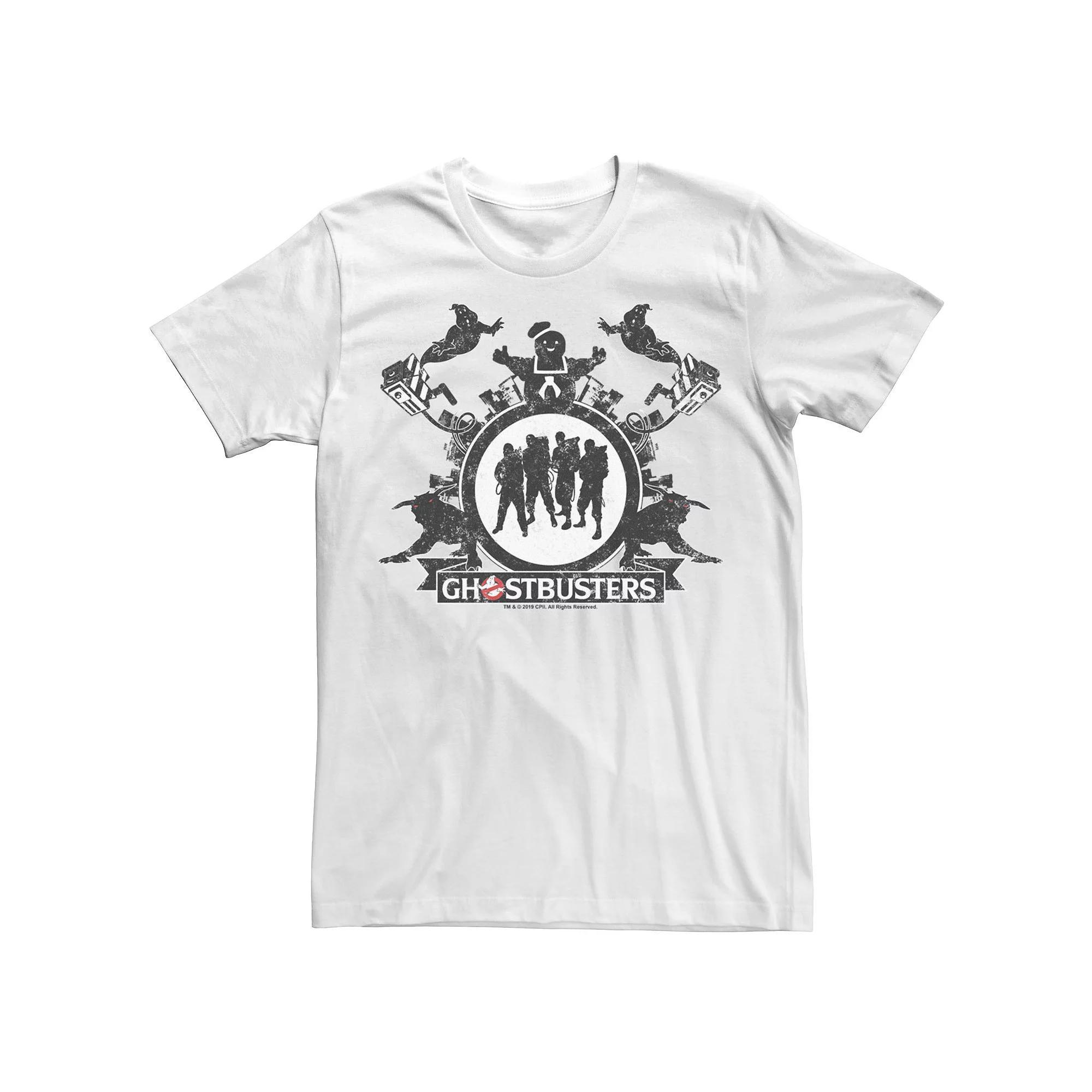 Men's Ghostbusters Group Shot Silhouette Distressed Poster Tee, Size: Medium, White Product Image