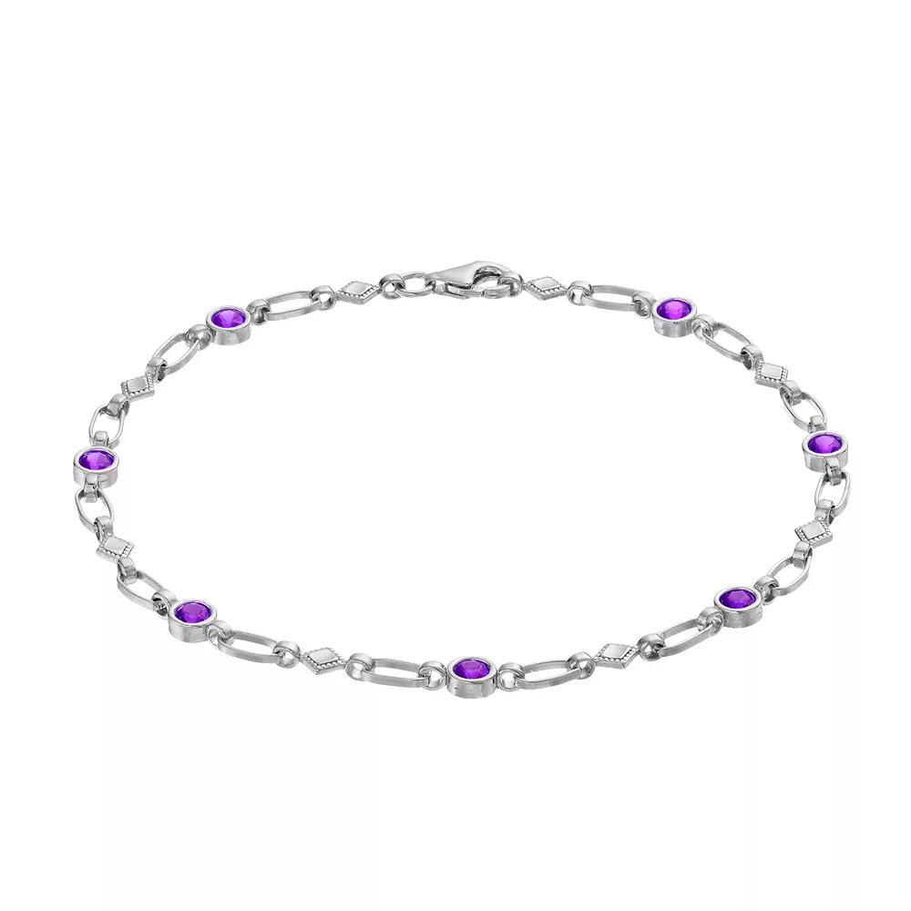 Kristen Kesho Sterling Silver Lab-Created Ruby Kite Link Bracelet, Women's, Size: 7.5" Product Image