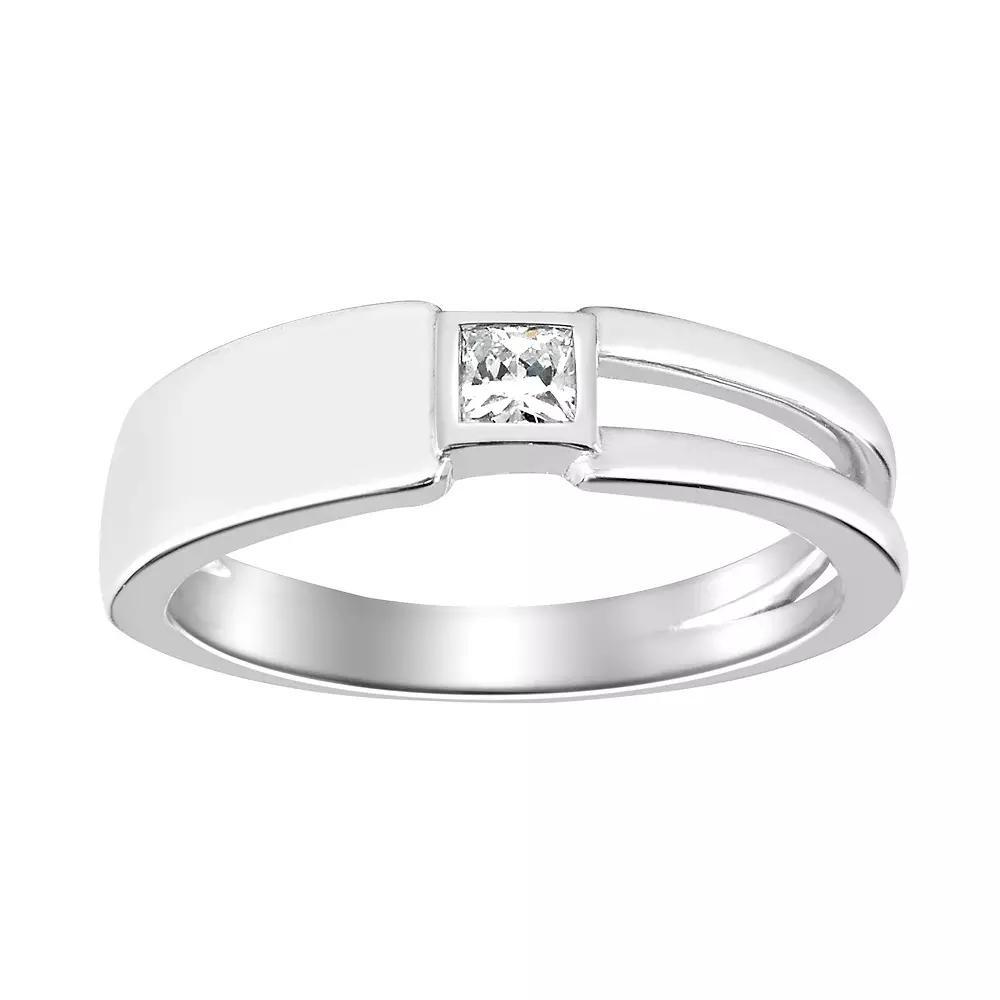 SIRI Sterling Silver Rhodium-Plated Geometric Band Ring with Square Cubic Zirconia, Women's, Size: 8 Product Image