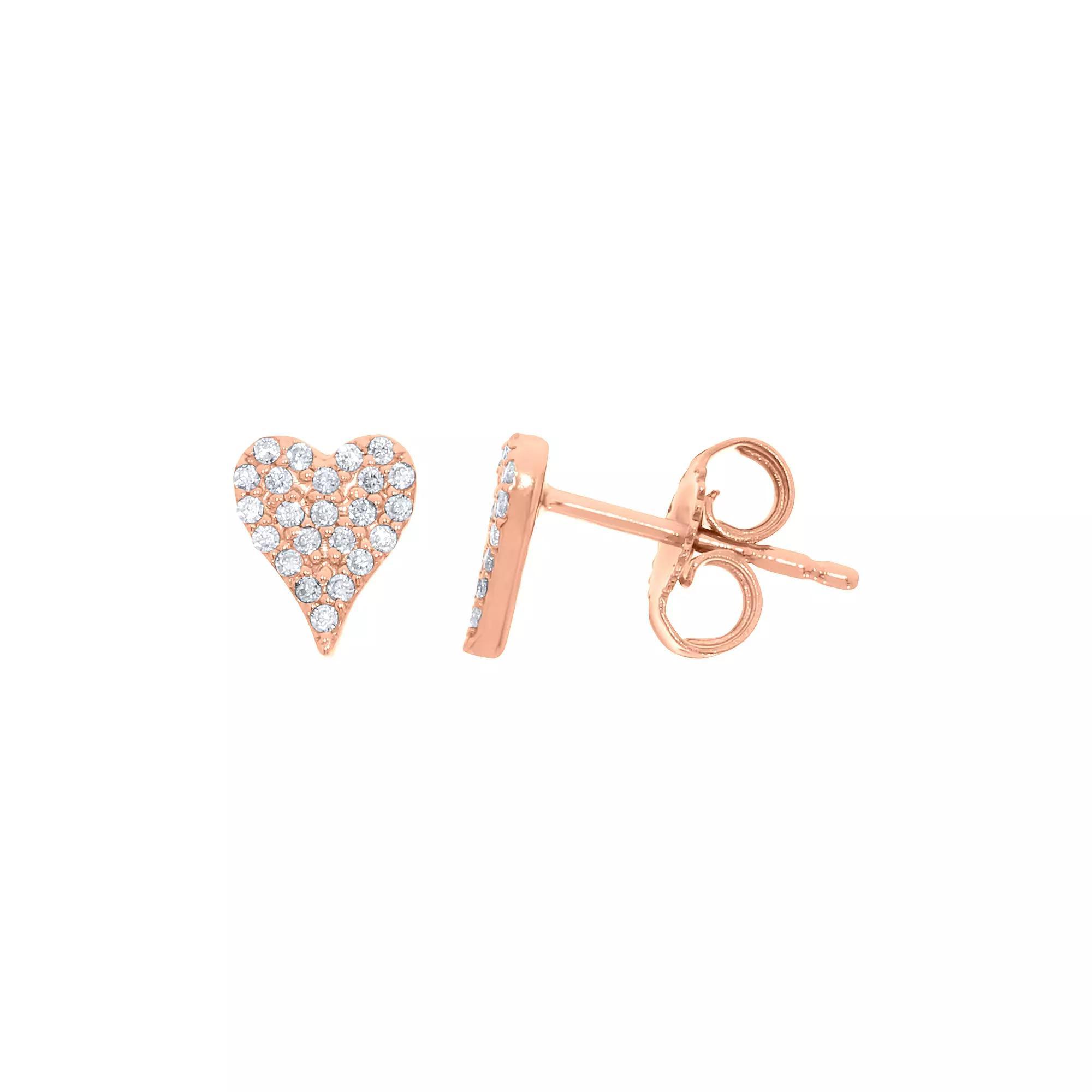 Sterling Silver 1/10 Carat T.W. Diamond Heart Earrings, Women's, Gold Tone Product Image