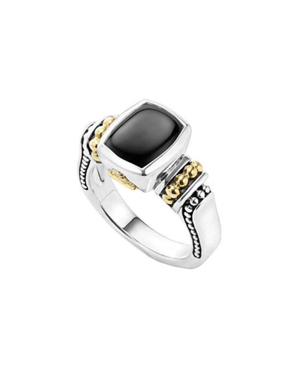 LAGOS 18k Gold And Sterling Silver Caviar Color Small Onyx Small Ring Product Image