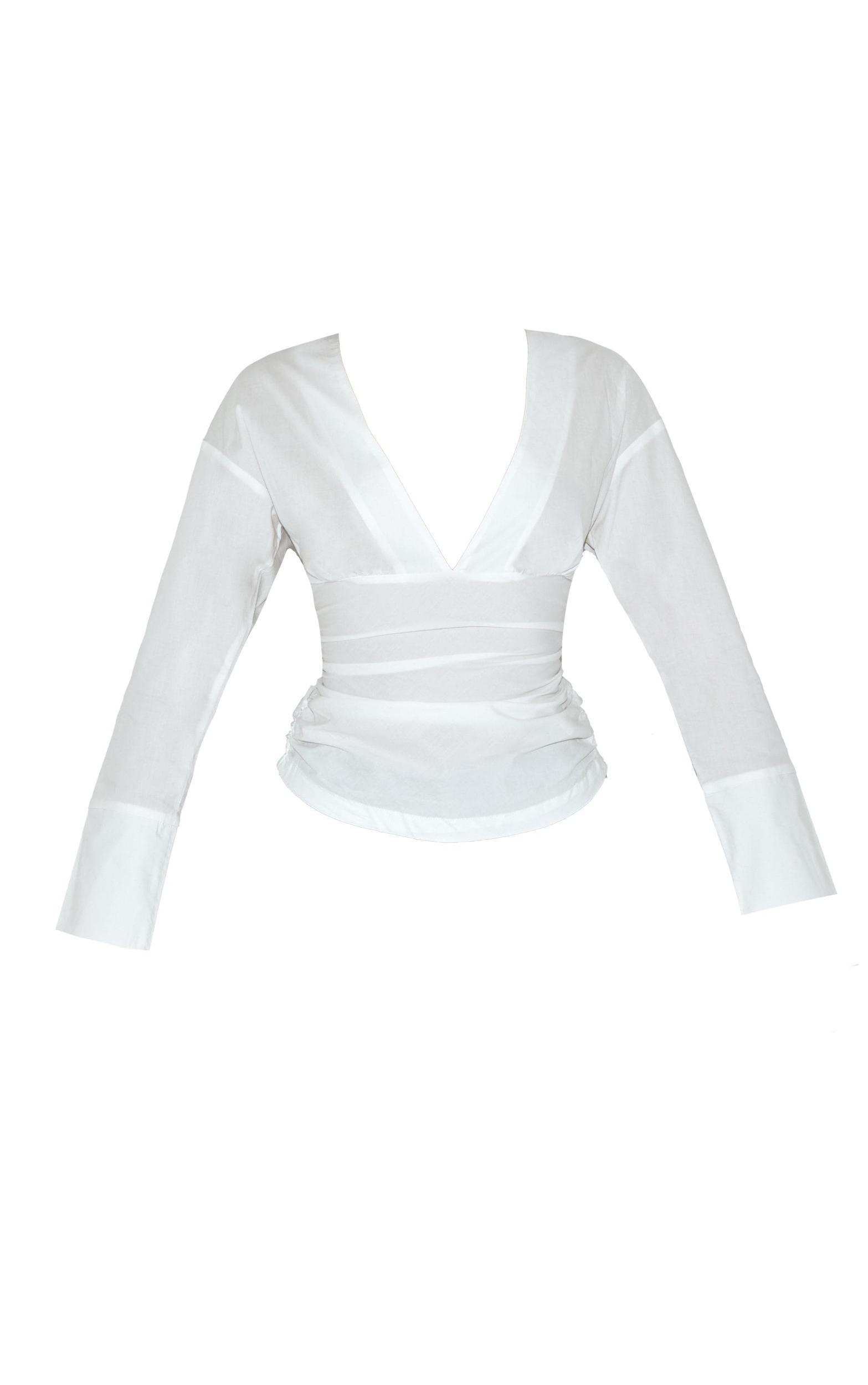 Petite White Fitted Ruched Waist Shirt Product Image