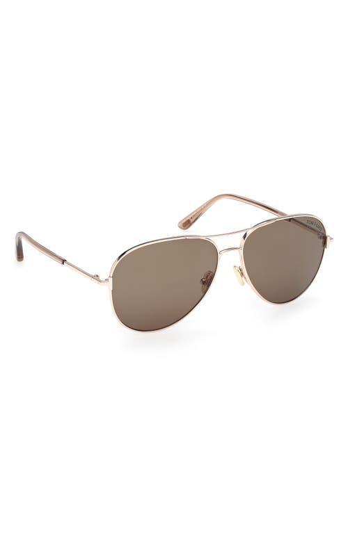 TOM FORD Clark 59mm Pilot Sunglasses In Rose Gold/t Logo/brown Product Image