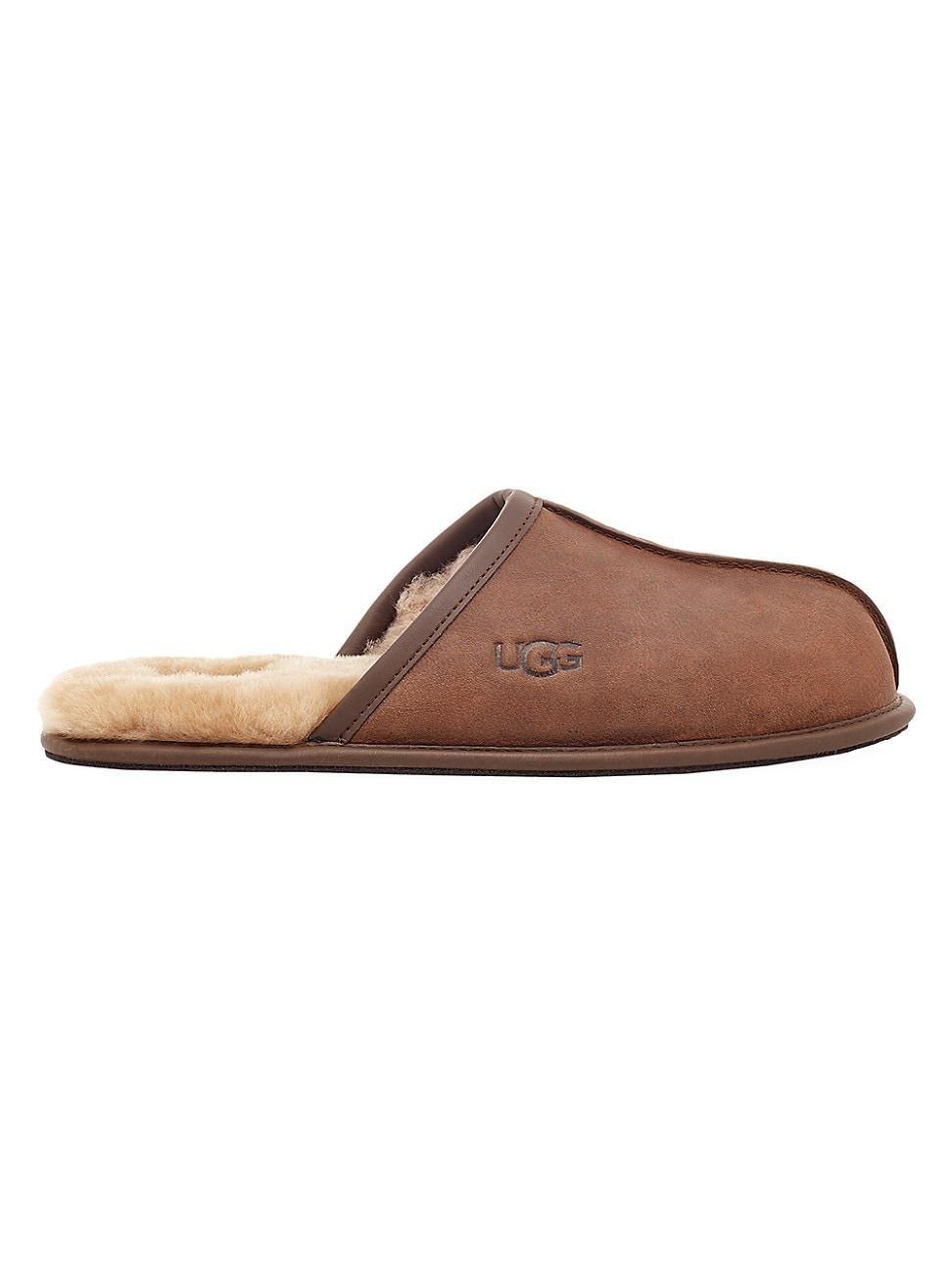 Mens Scuff Leather Mule Slippers w/ Wool Lining Product Image