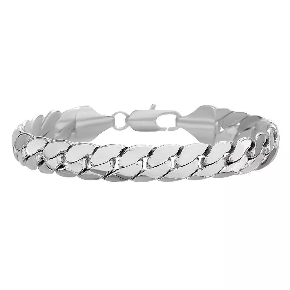 Men's 14k White Gold Plated Cuban Chain Bracelet, Size: 8", White Gold Tone Product Image