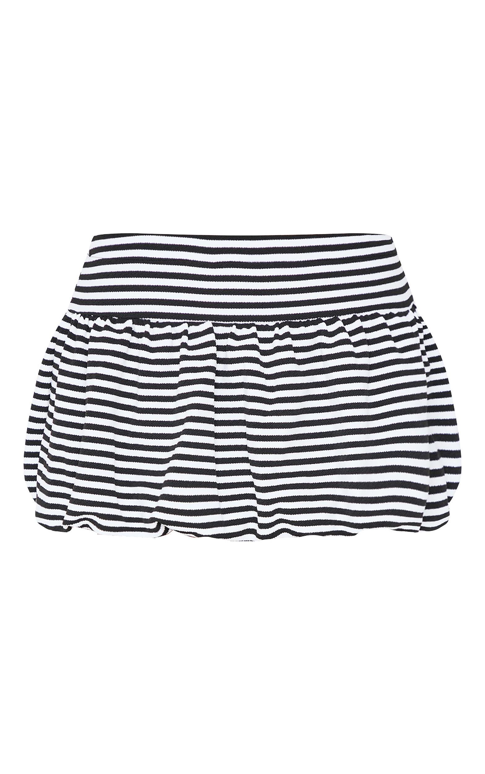 Monochrome Striped Print Crepe Puffball Mini Skirt Product Image